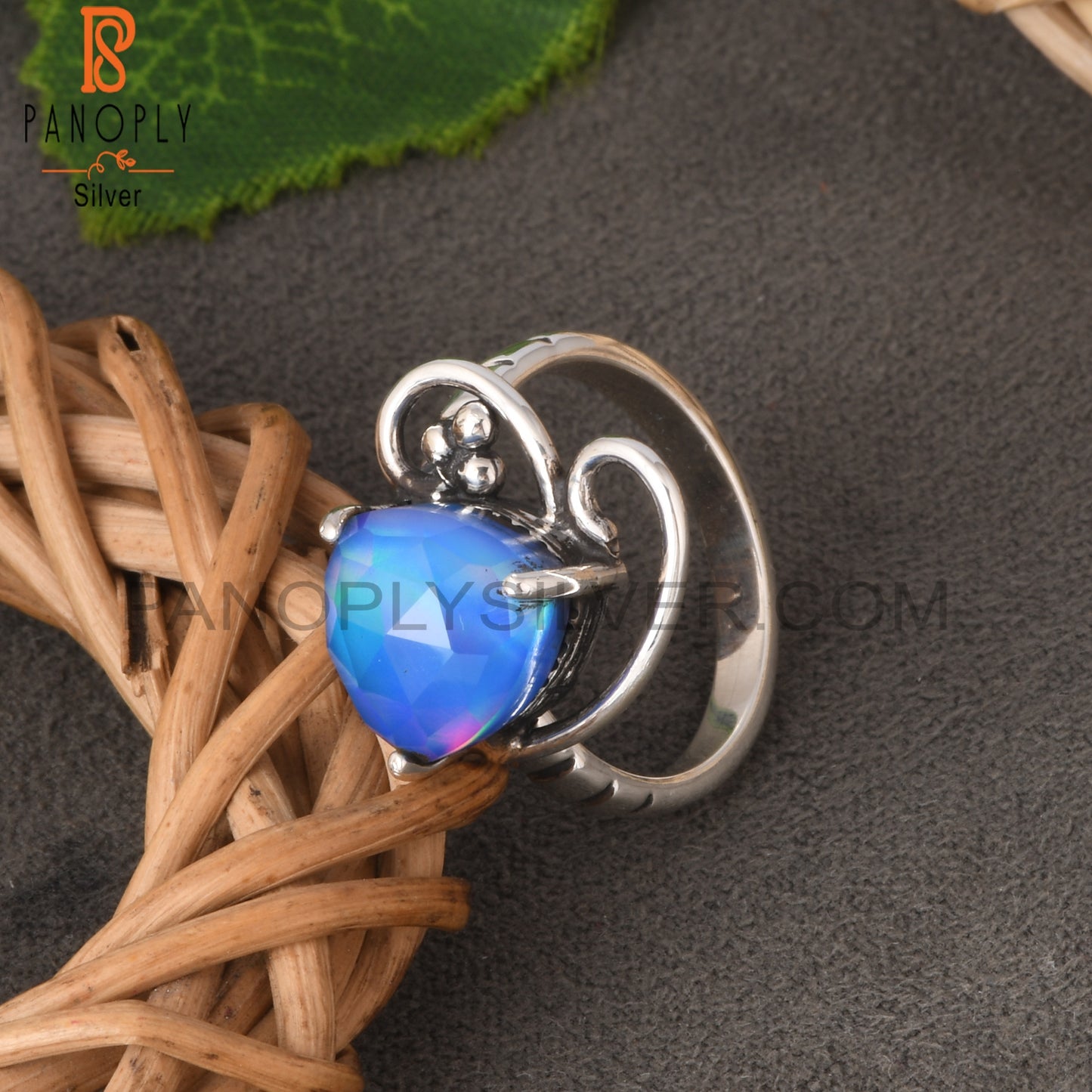 Aurora Opal Blue 925 Sterling Silver Ring