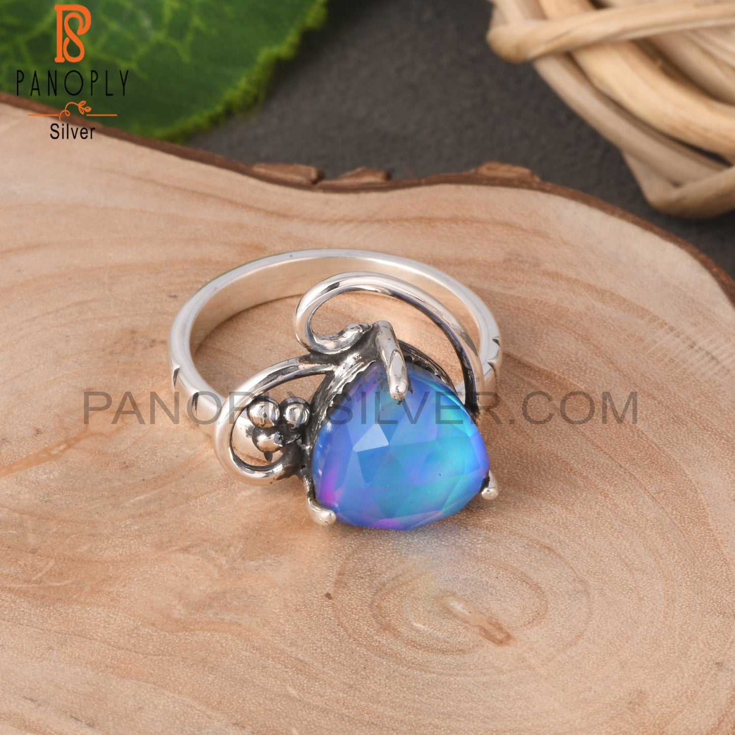 Aurora Opal Blue 925 Sterling Silver Ring