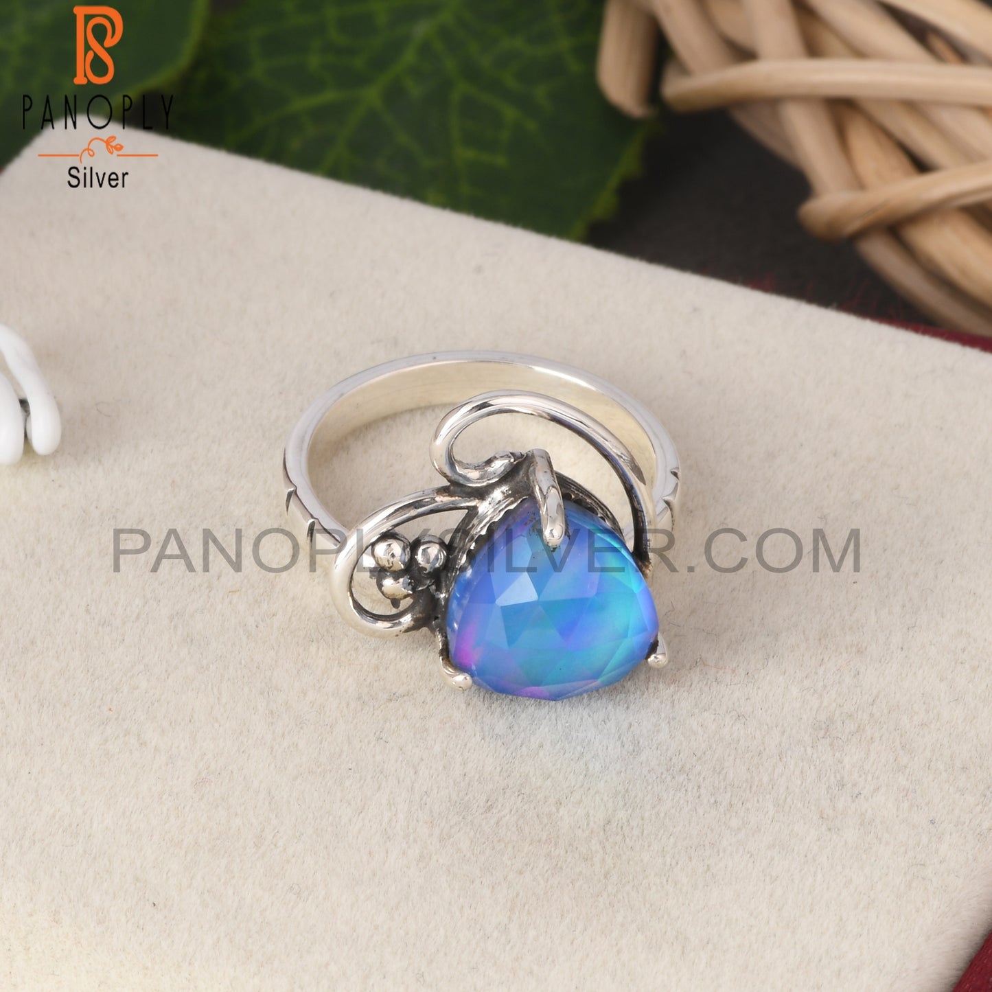 Aurora Opal Blue 925 Sterling Silver Ring