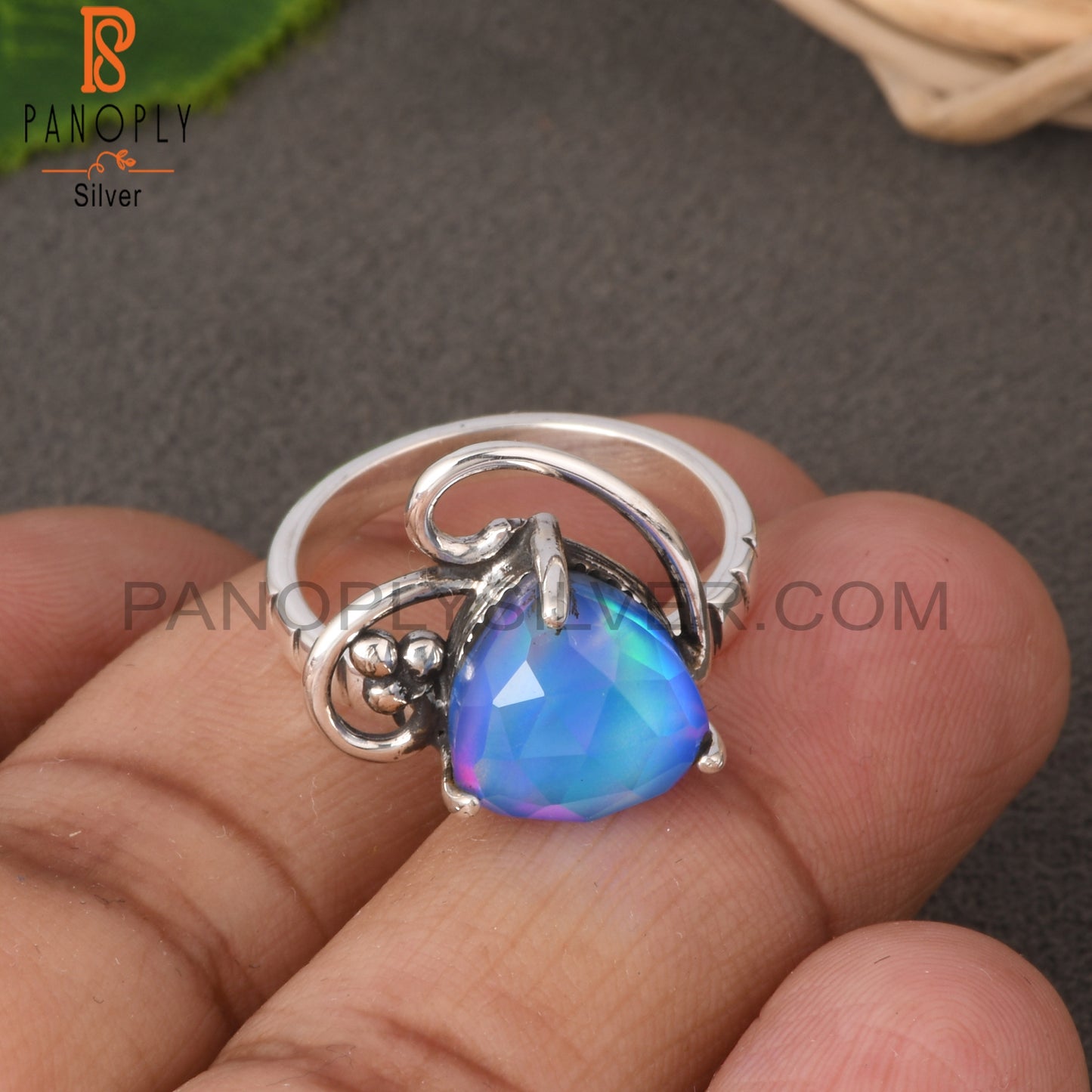 Aurora Opal Blue 925 Sterling Silver Ring