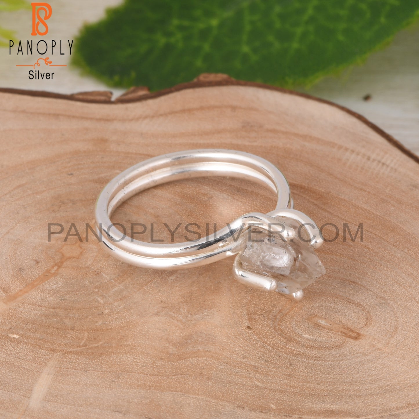 Herkimer Diamond 925 Sterling Silver Two Band Prong Set Ring