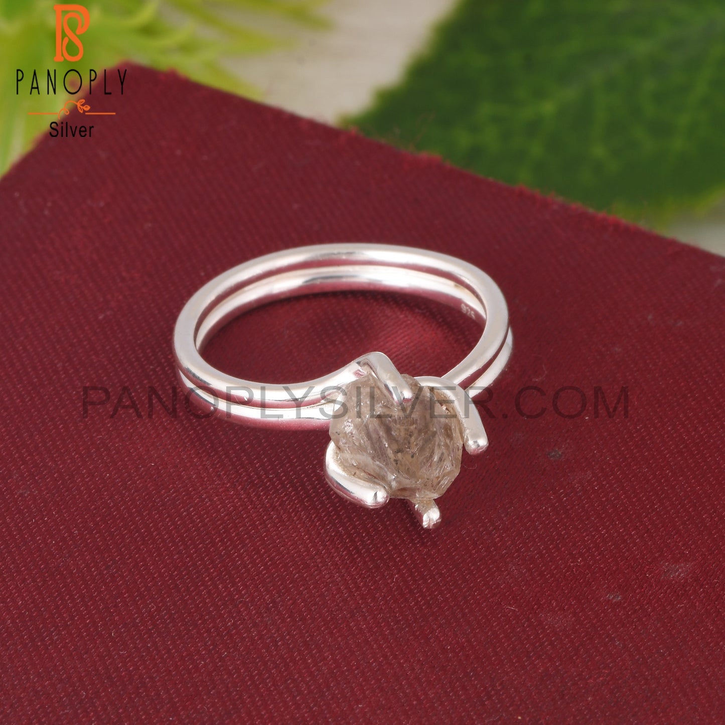 Herkimer Diamond 925 Sterling Silver Two Band Prong Set Ring