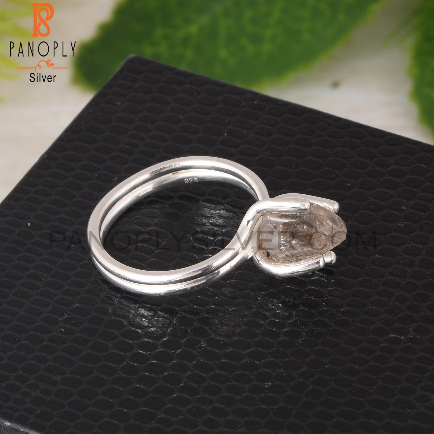 Herkimer Diamond 925 Sterling Silver Two Band Prong Set Ring