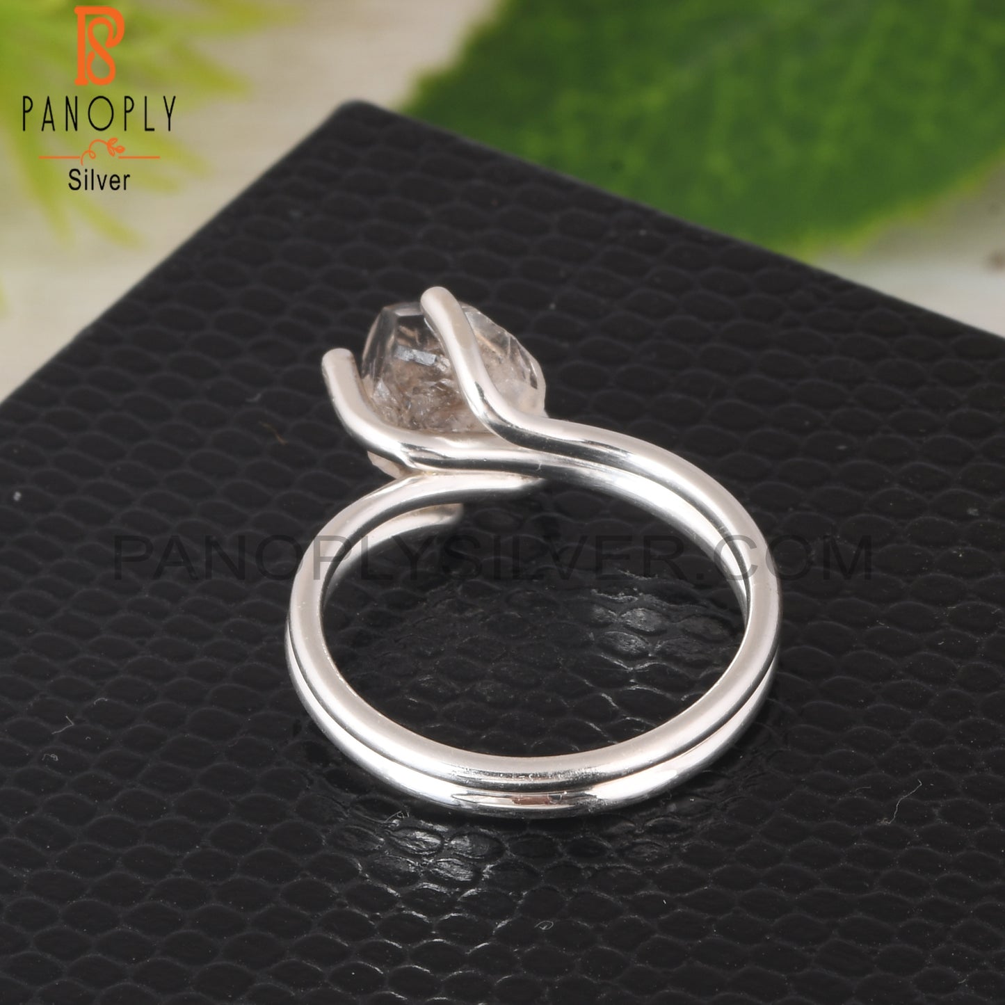 Herkimer Diamond 925 Sterling Silver Two Band Prong Set Ring