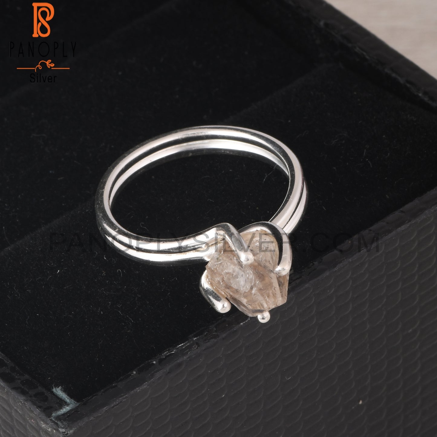 Herkimer Diamond 925 Sterling Silver Two Band Prong Set Ring