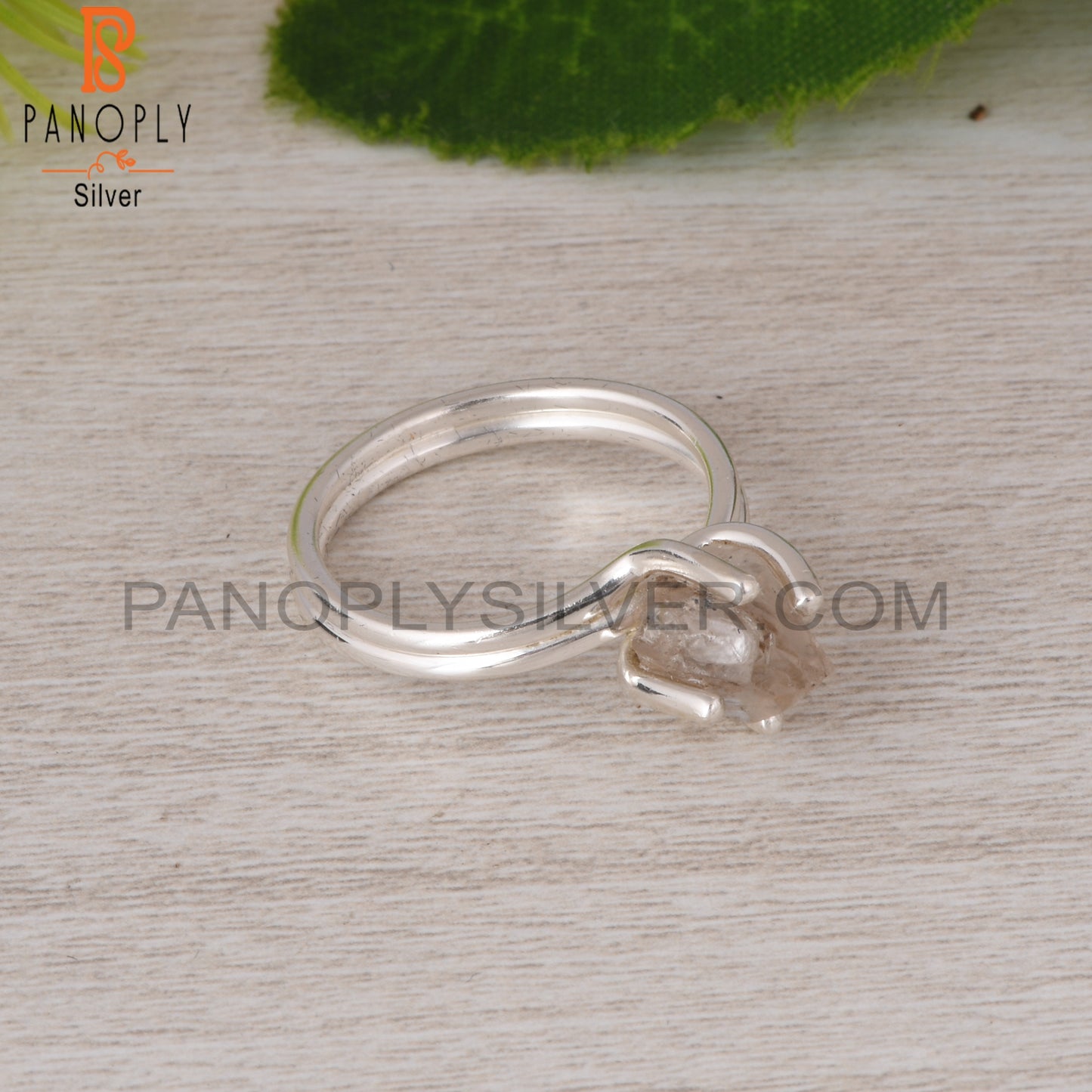 Herkimer Diamond 925 Sterling Silver Two Band Prong Set Ring