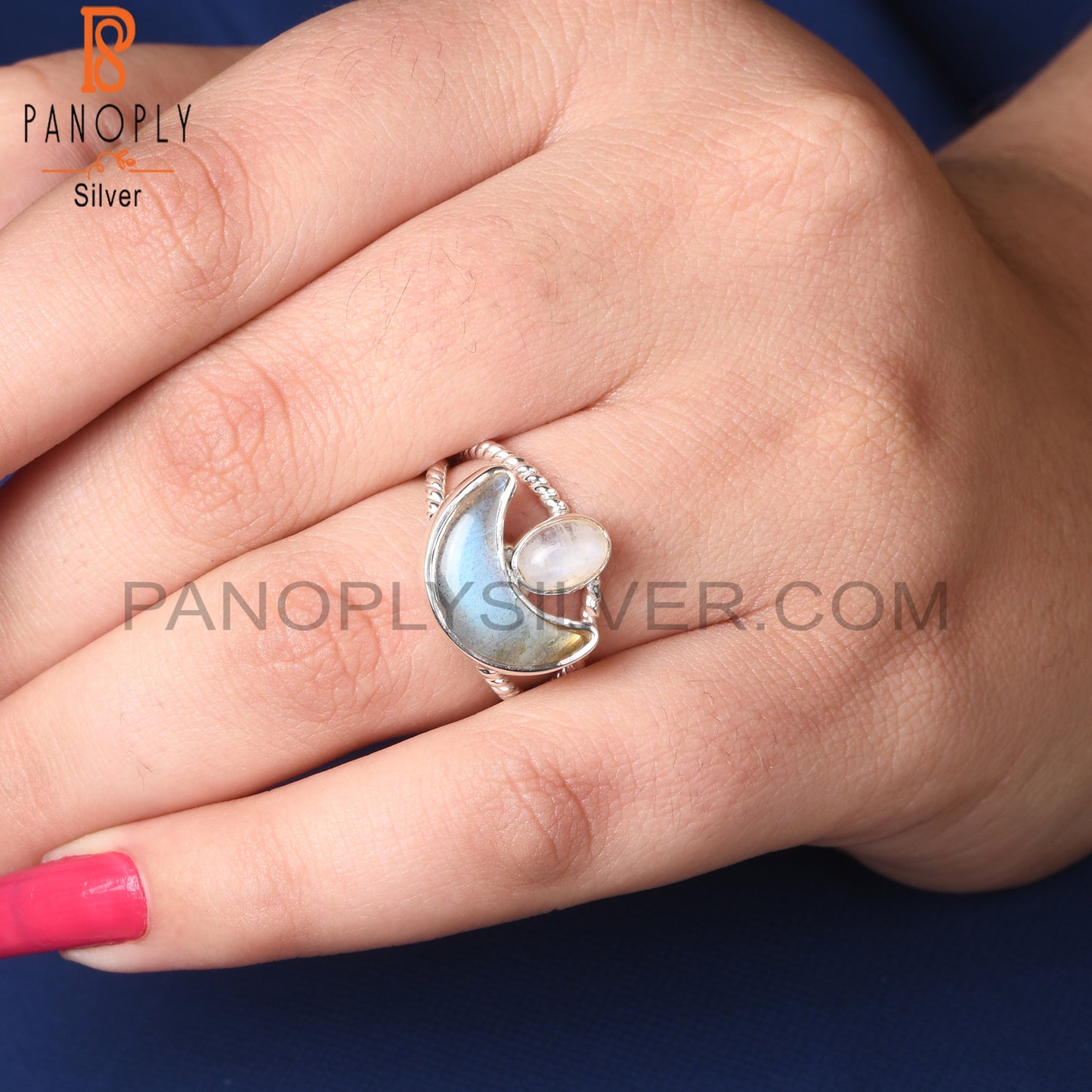 Twist Moon Rainbow Moonstone & Labradorite 925 Silver Ring