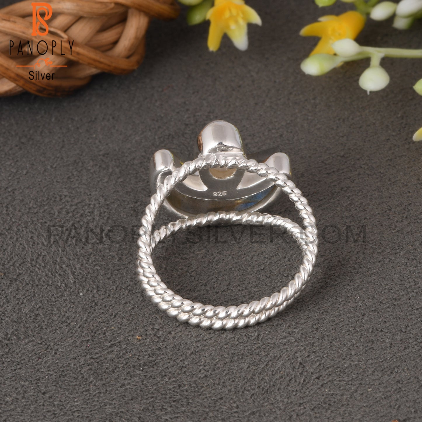 Twist Moon Rainbow Moonstone & Labradorite 925 Silver Ring