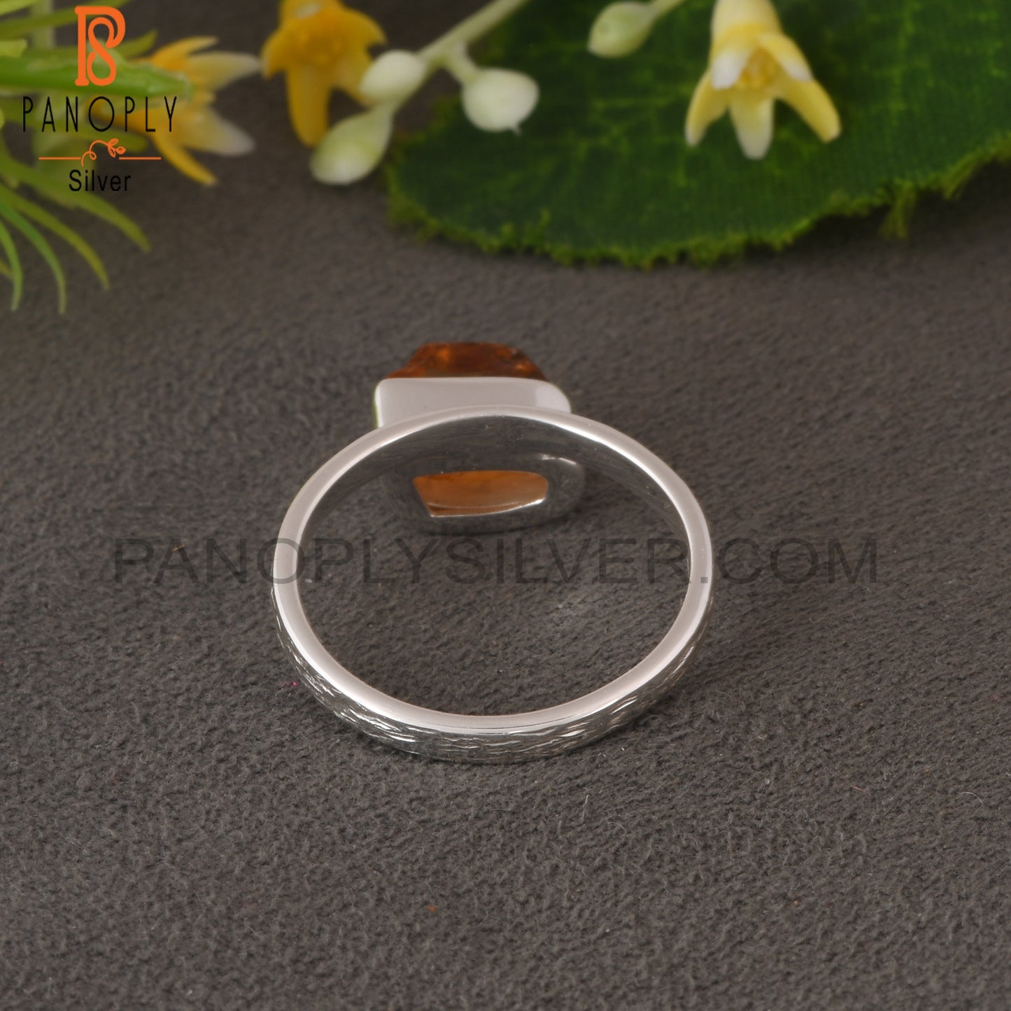 Citrine Rough 925 Sterling Silver Texture Band Ring