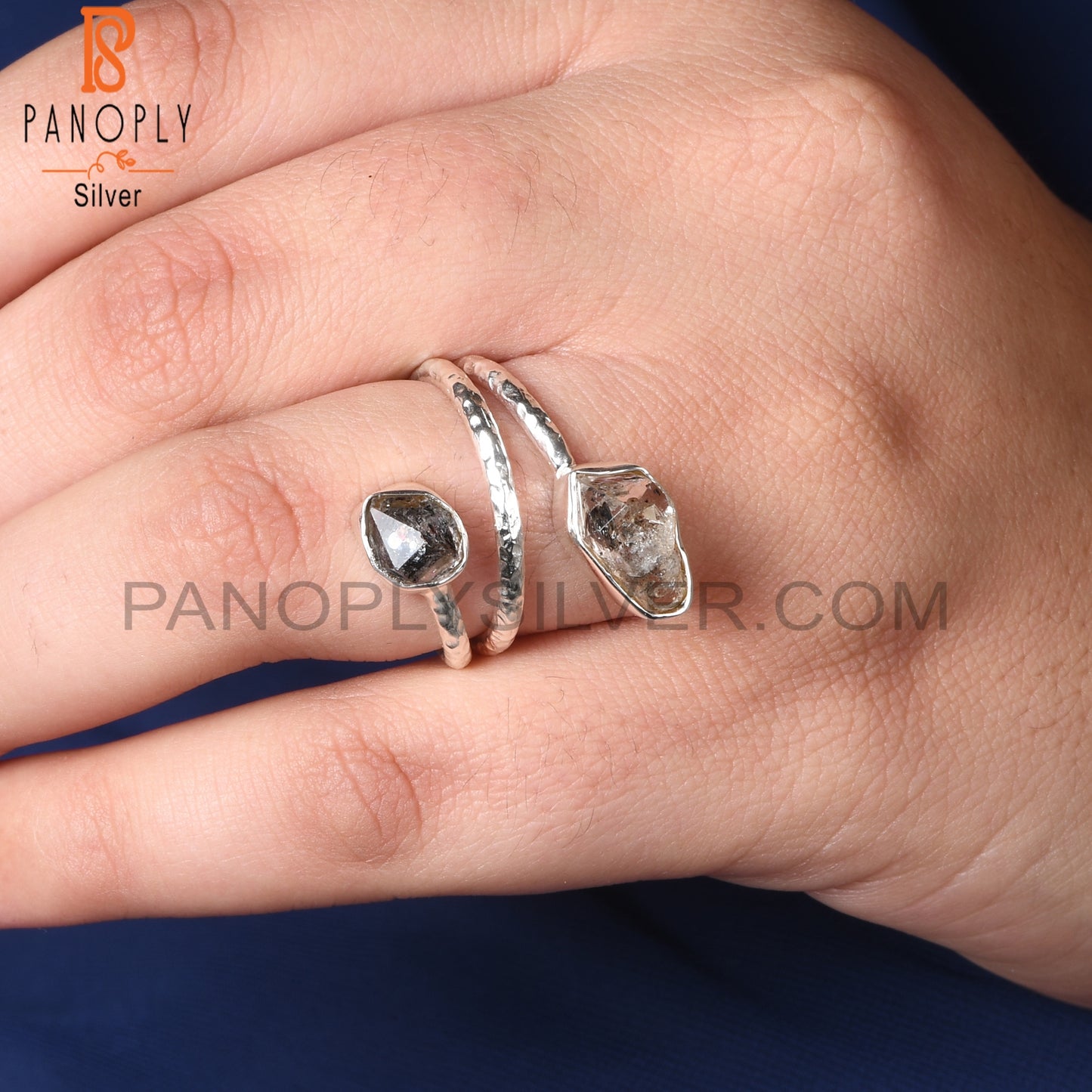 Bypass Herkimer Diamond Rough 925 Sterling Silver Ring