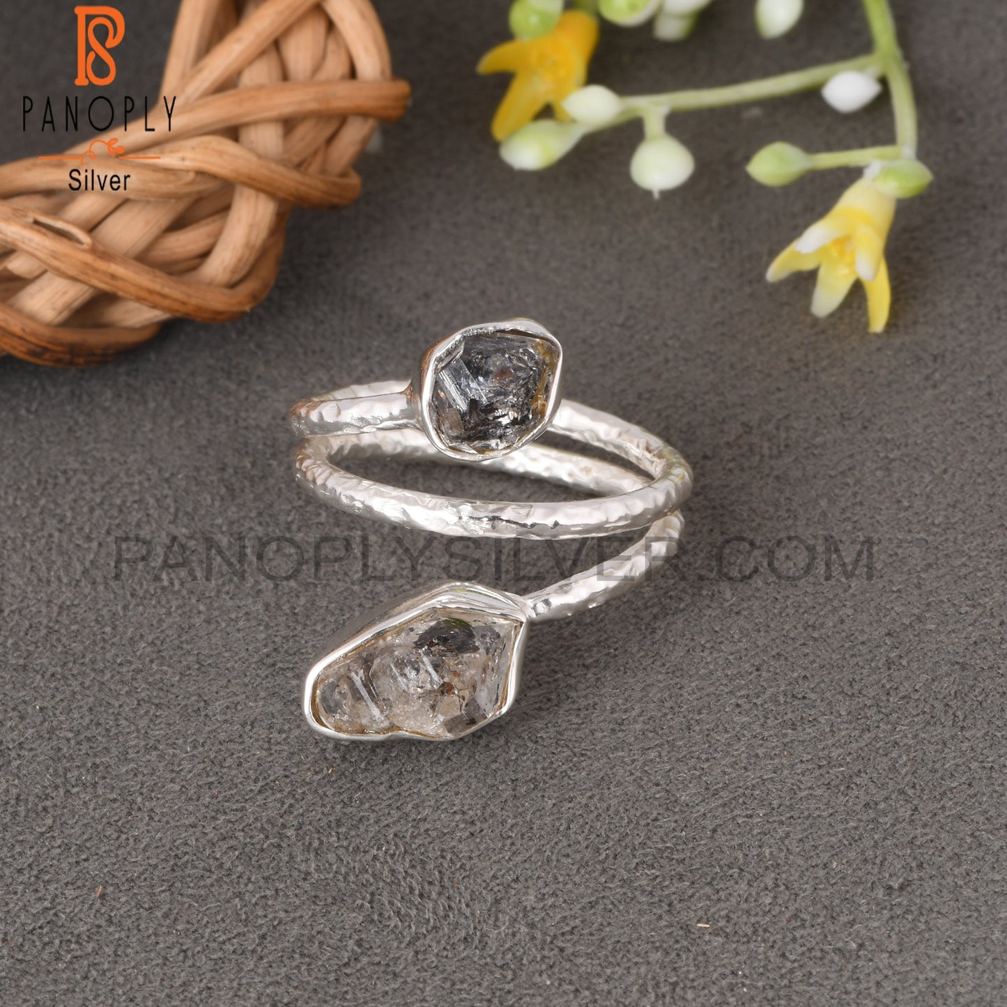Bypass Herkimer Diamond Rough 925 Sterling Silver Ring