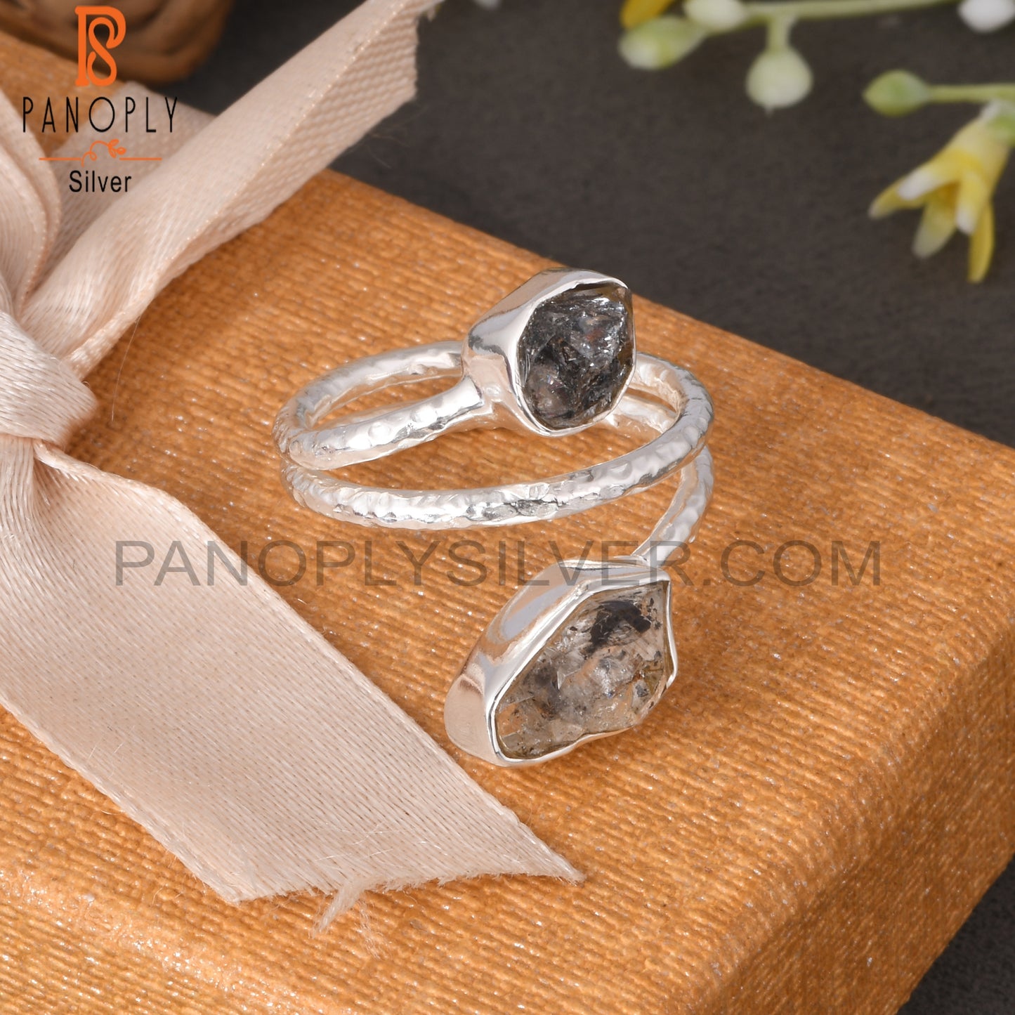 Bypass Herkimer Diamond Rough 925 Sterling Silver Ring