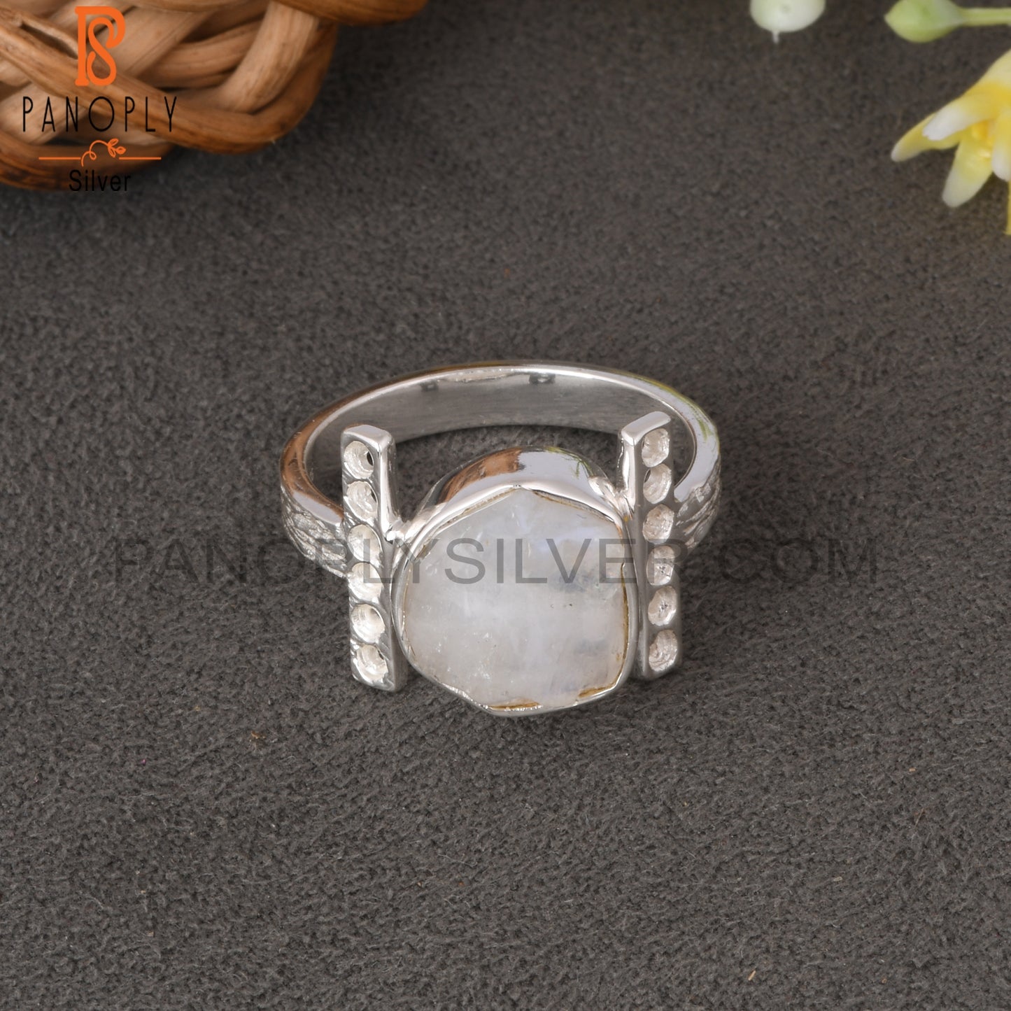 Rainbow Moonstone Rough 925 Sterling Silver Beautiful Ring