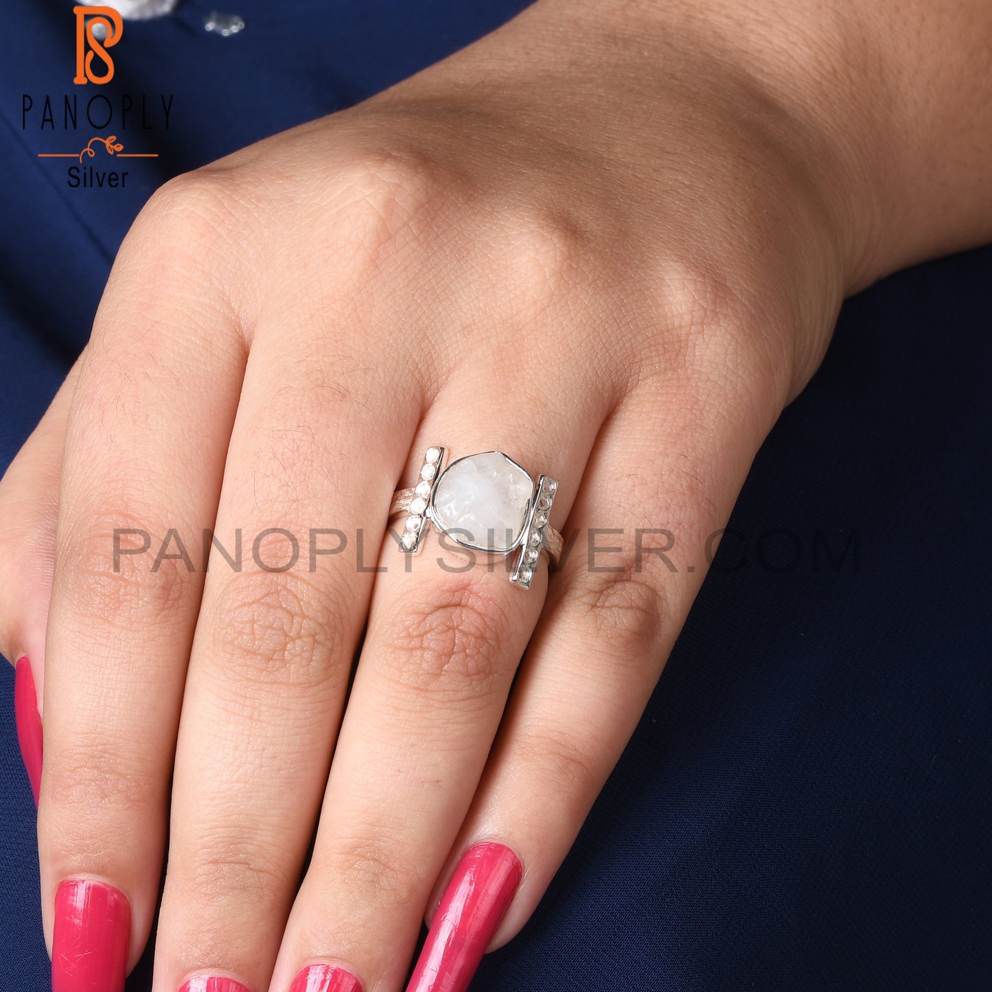 Rainbow Moonstone Rough 925 Sterling Silver Beautiful Ring