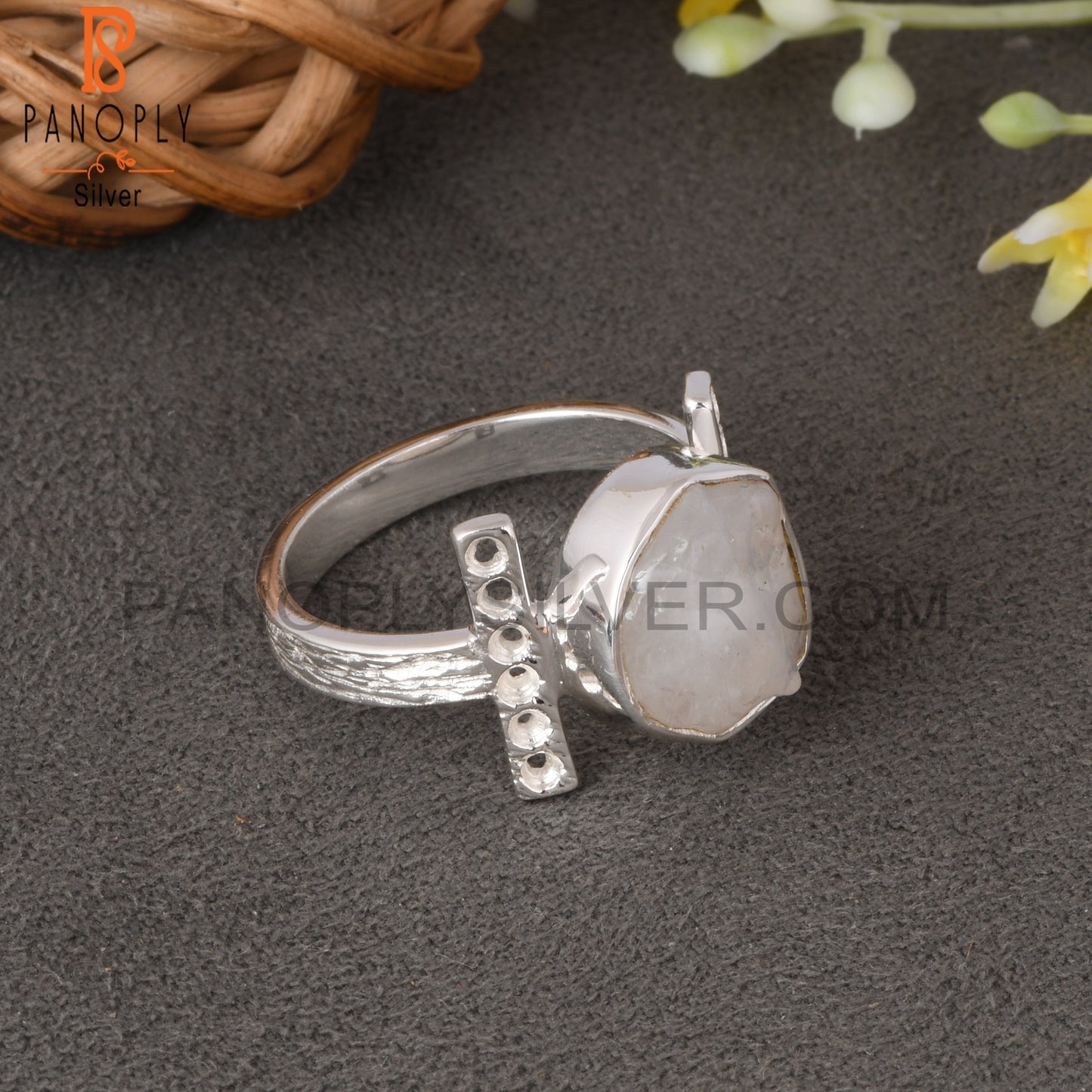Rainbow Moonstone Rough 925 Sterling Silver Beautiful Ring