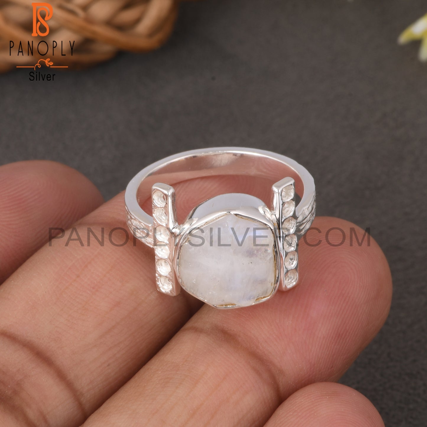 Rainbow Moonstone Rough 925 Sterling Silver Beautiful Ring