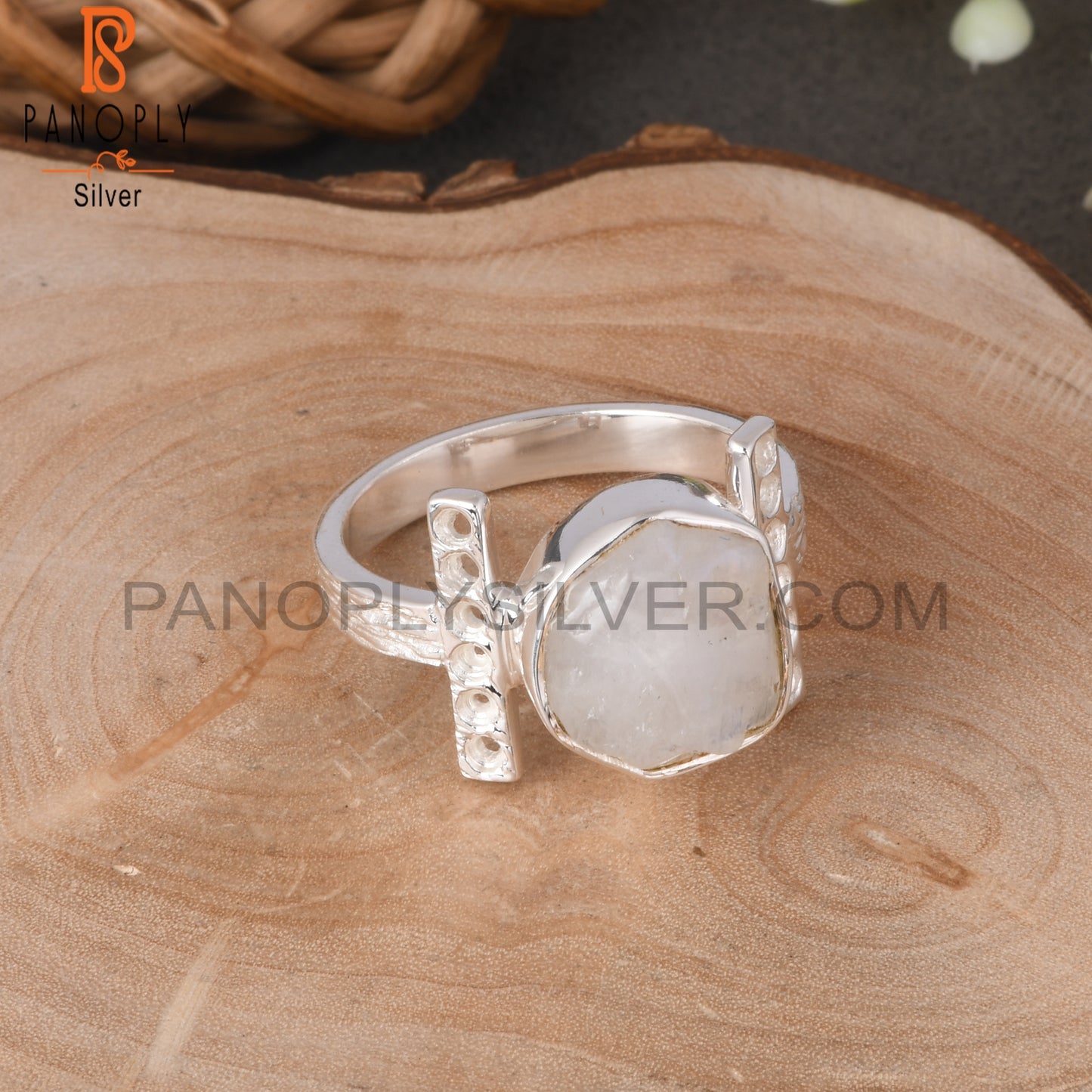 Rainbow Moonstone Rough 925 Sterling Silver Beautiful Ring
