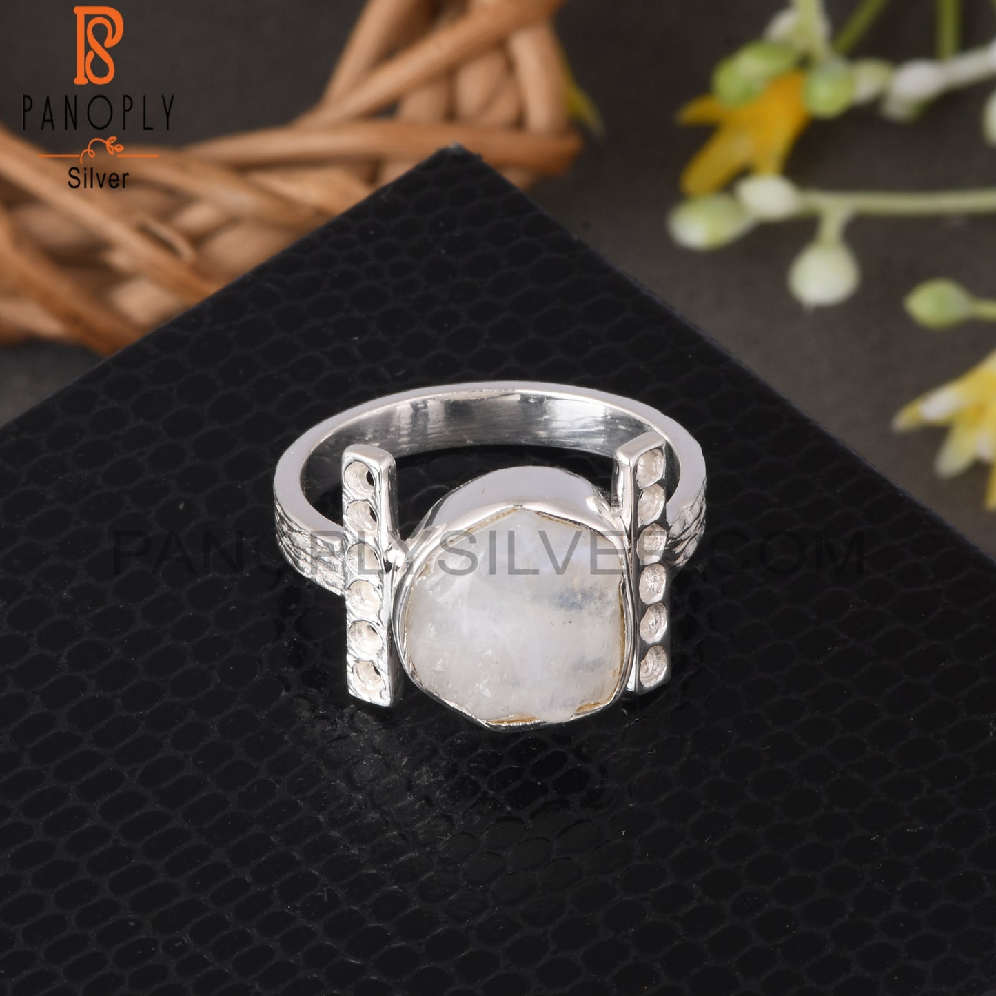Rainbow Moonstone Rough 925 Sterling Silver Beautiful Ring