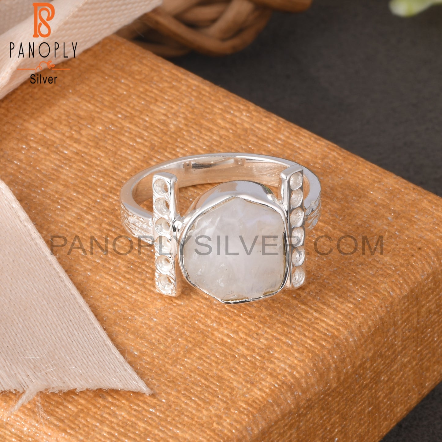 Rainbow Moonstone Rough 925 Sterling Silver Beautiful Ring
