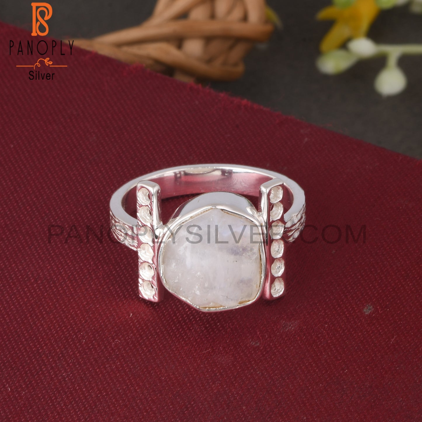 Rainbow Moonstone Rough 925 Sterling Silver Beautiful Ring
