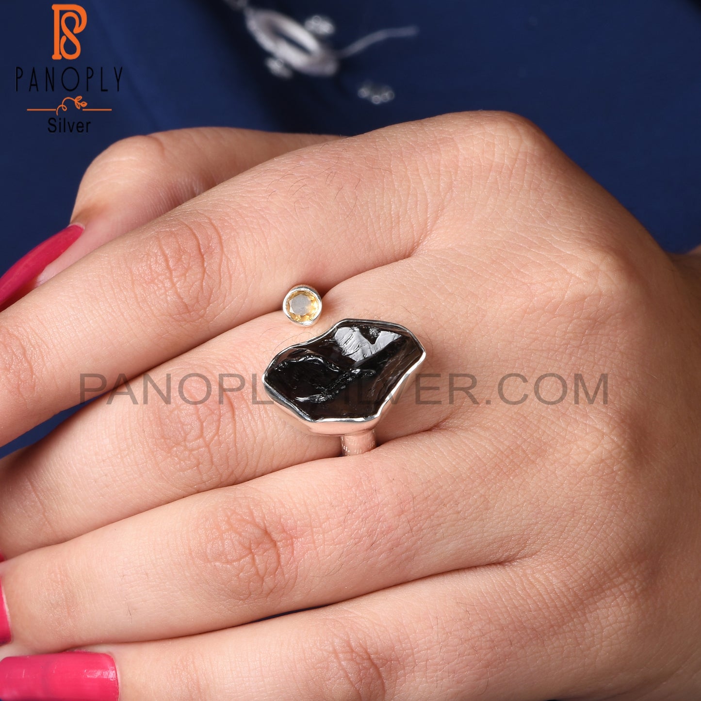 Citrine & Smoky 925 Sterling Silver Adjustable Ring