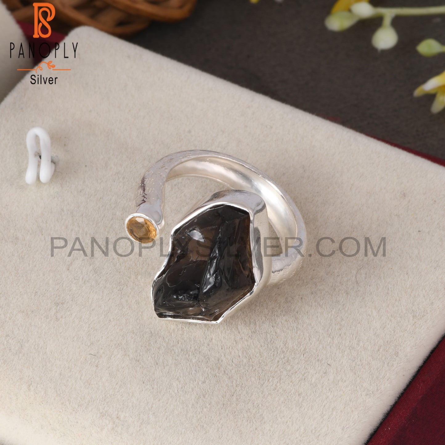 Citrine & Smoky 925 Sterling Silver Adjustable Ring