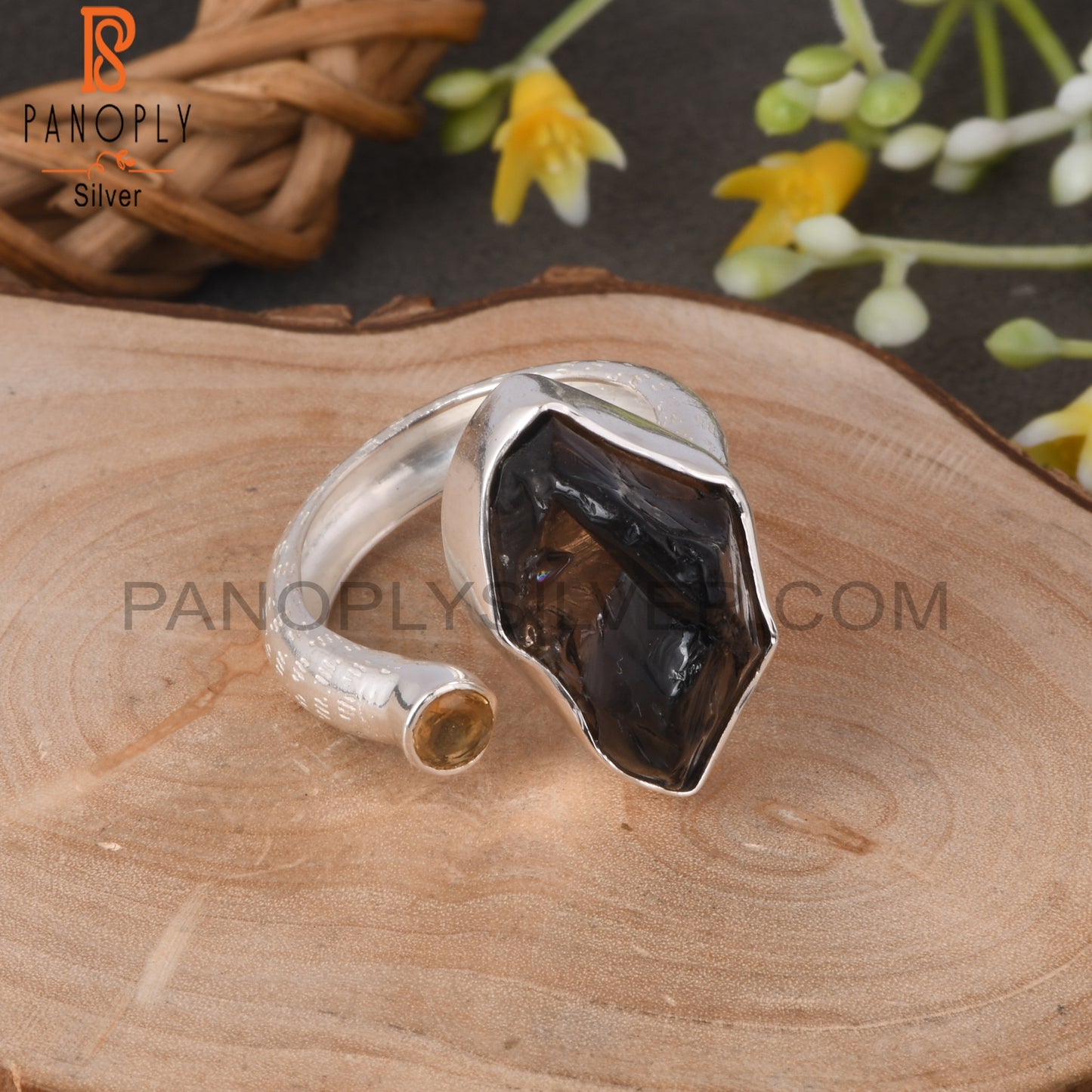Citrine & Smoky 925 Sterling Silver Adjustable Ring