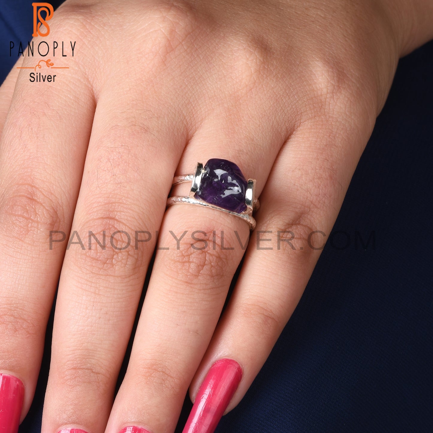 Two Band Amethyst Rough 925 Sterling Silver Ring