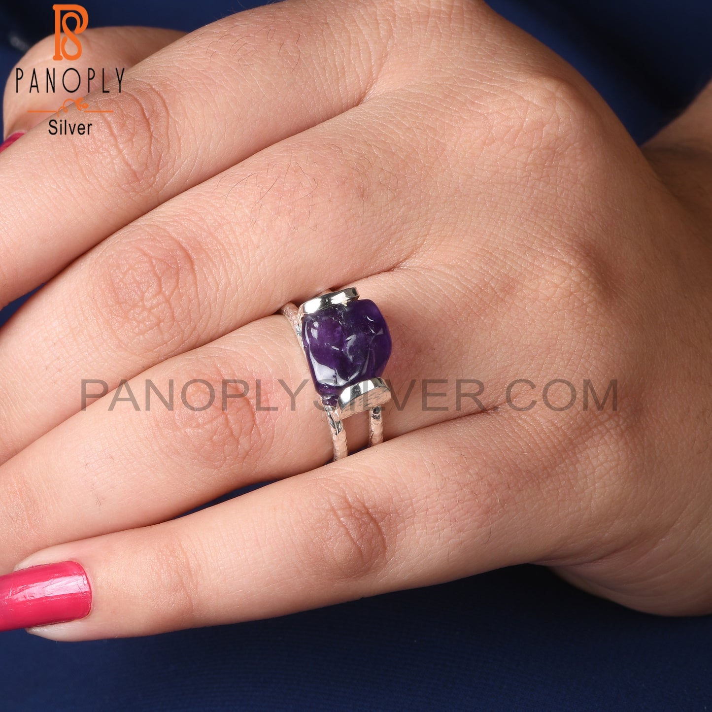Two Band Amethyst Rough 925 Sterling Silver Ring