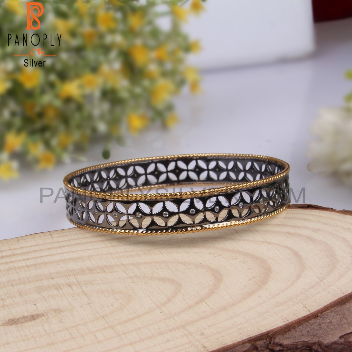 Cubic Zirconia 925 Sterling Silver Black Bangle