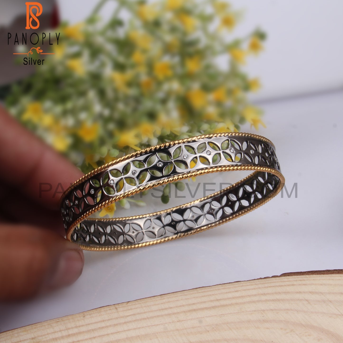Cubic Zirconia 925 Sterling Silver Black Bangle