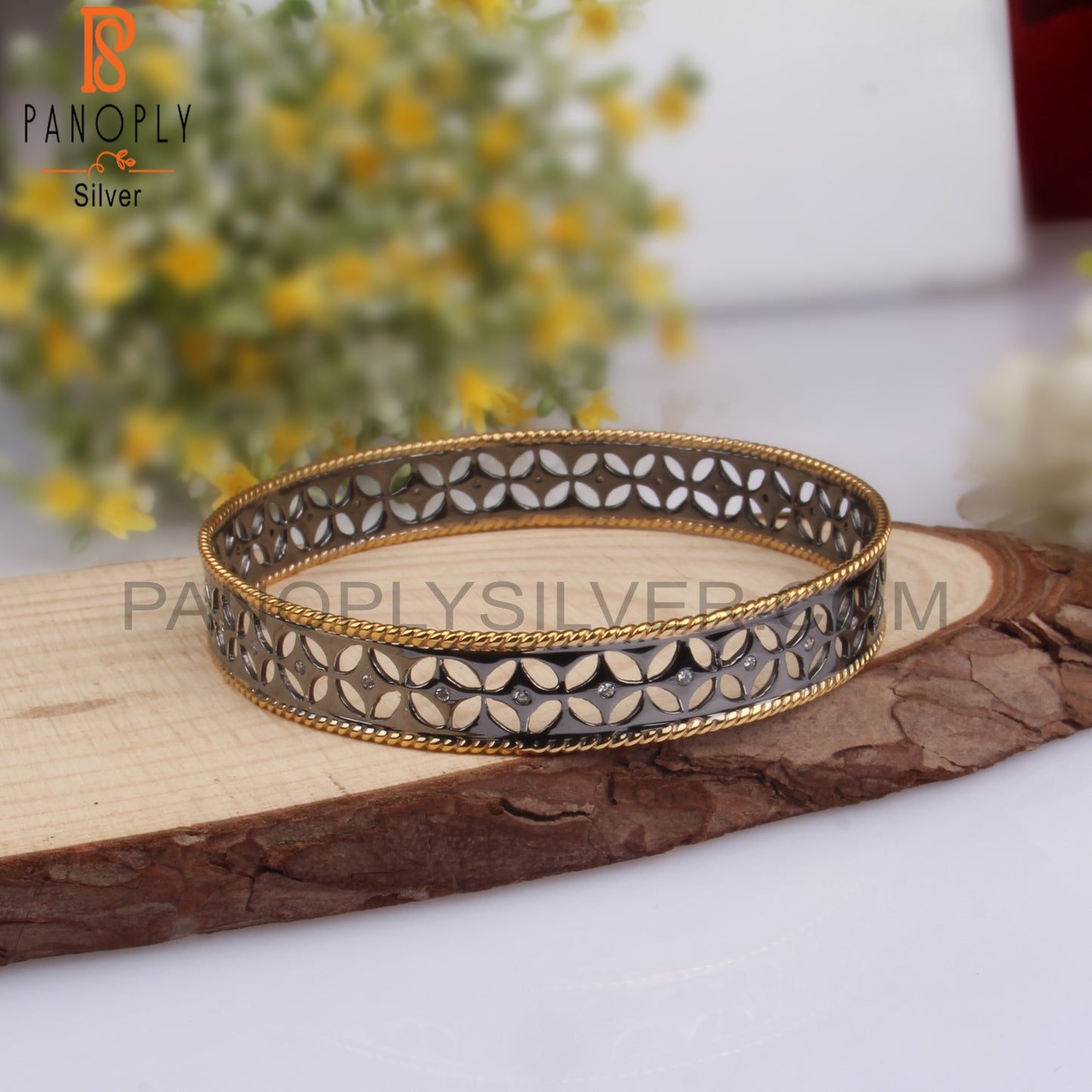 Cubic Zirconia 925 Sterling Silver Black Bangle