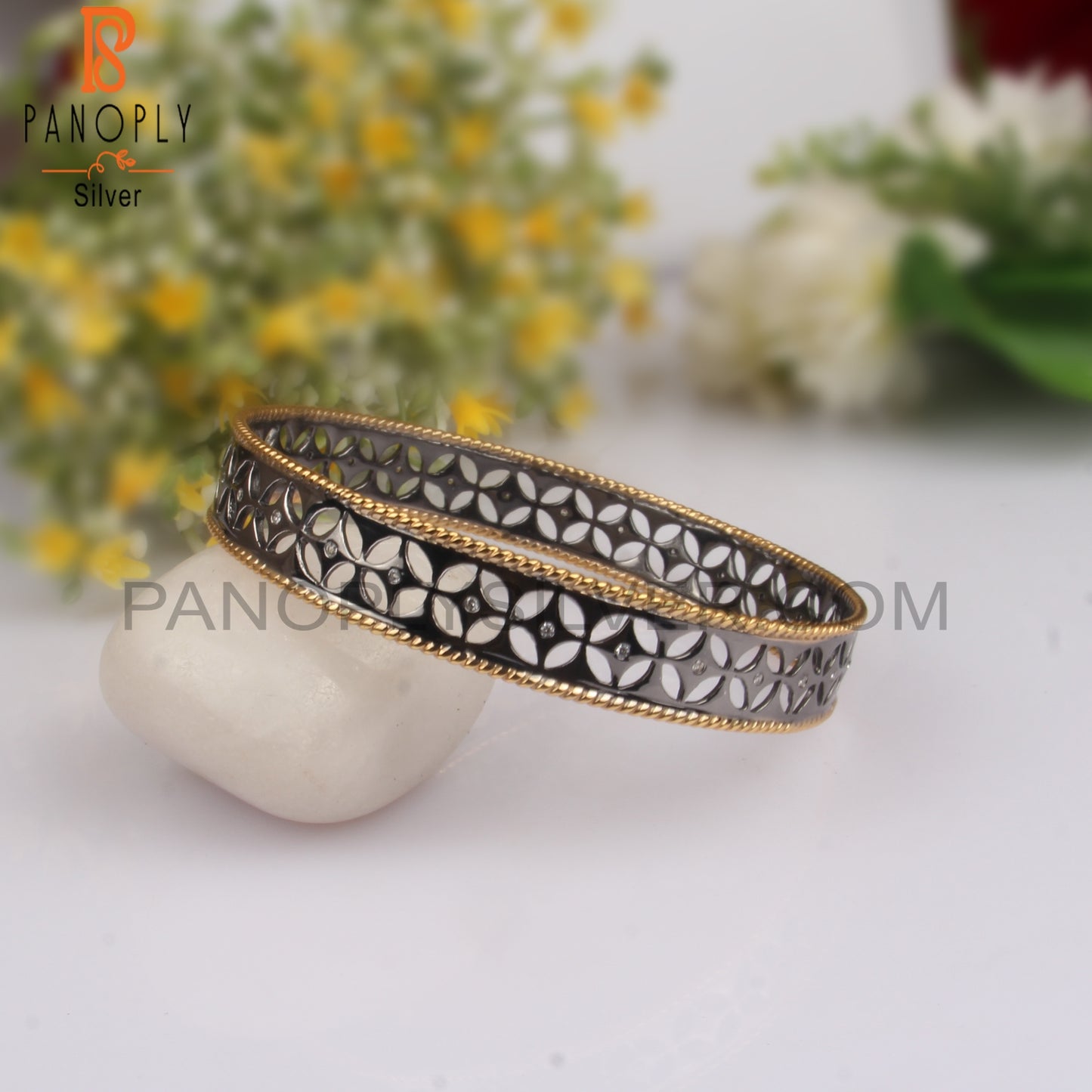 Cubic Zirconia 925 Sterling Silver Black Bangle