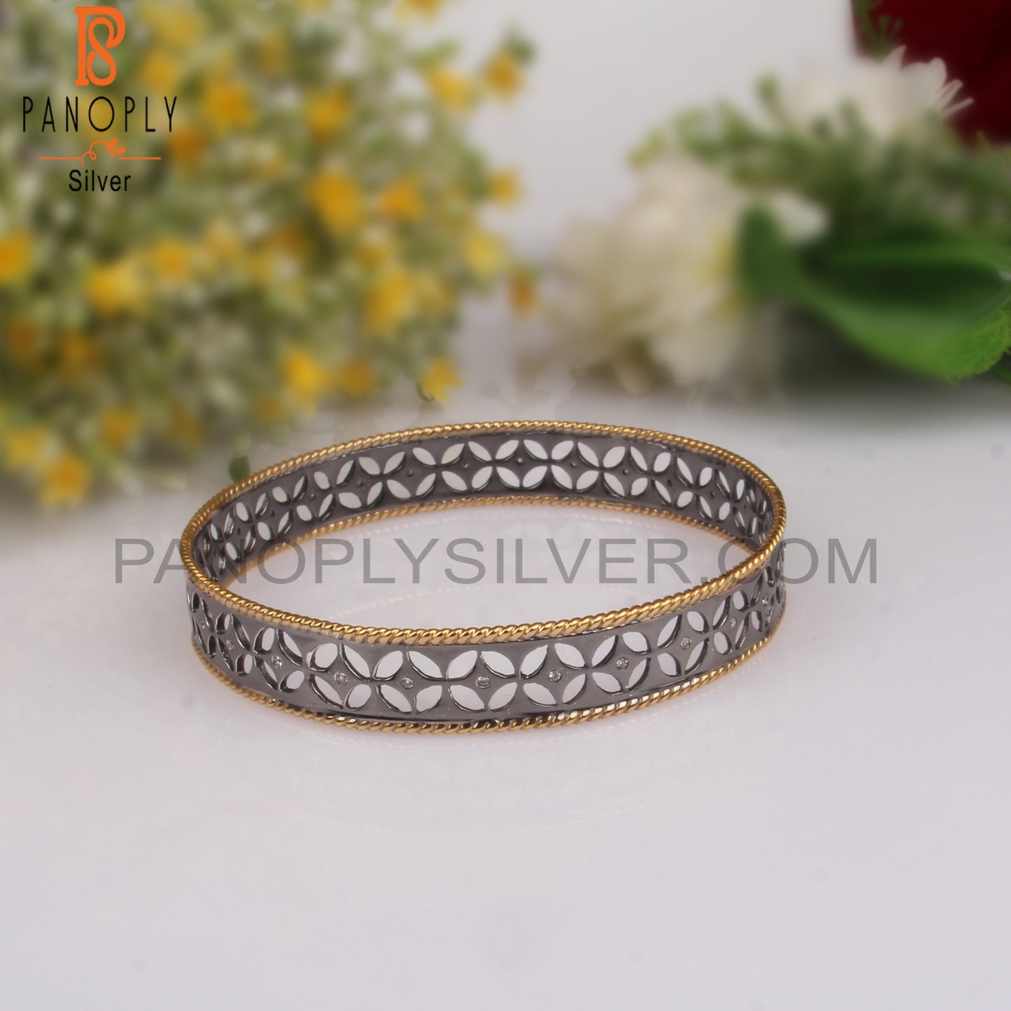 Cubic Zirconia 925 Sterling Silver Black Bangle