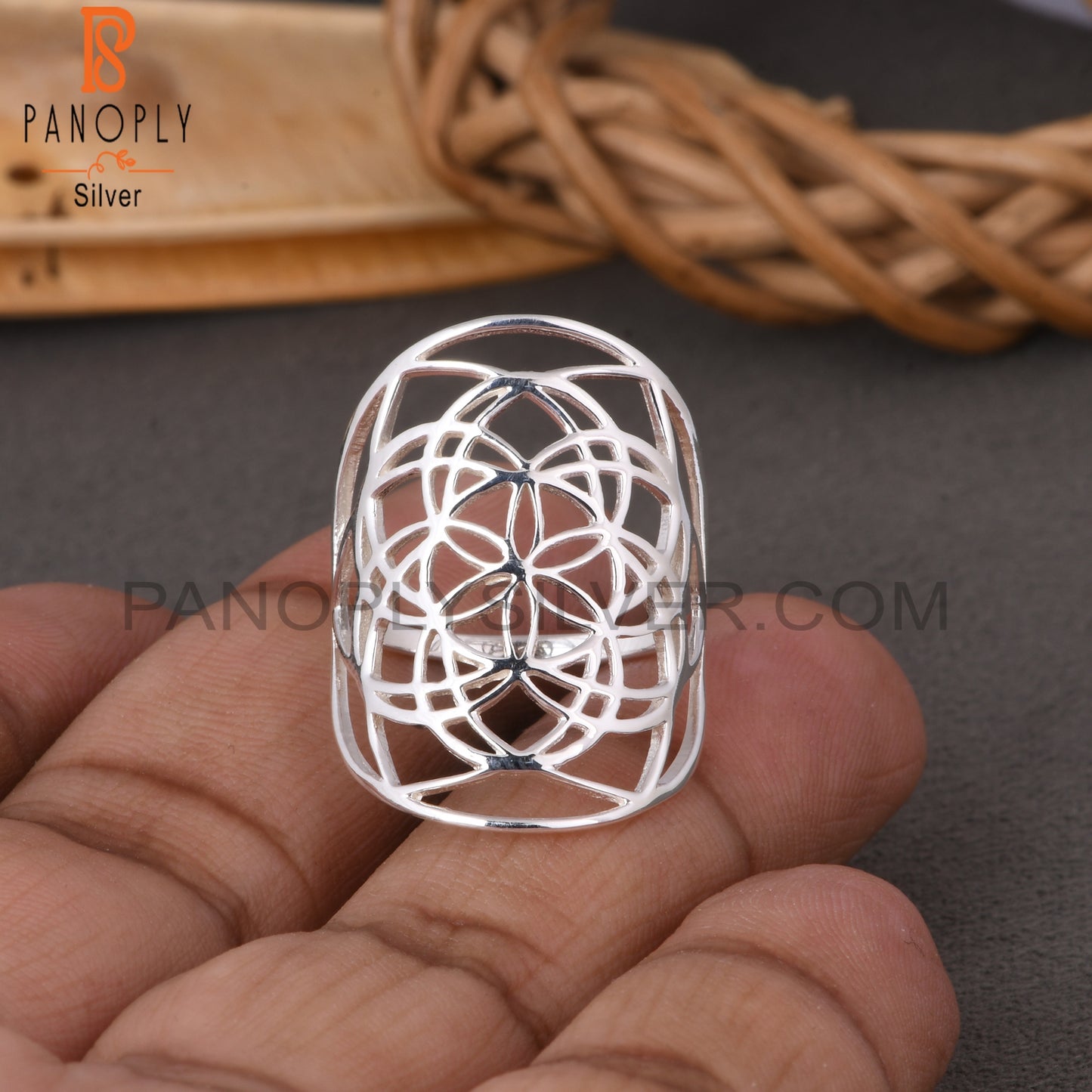 Handmade 925 Sterling Silver Mandala Flower Ring