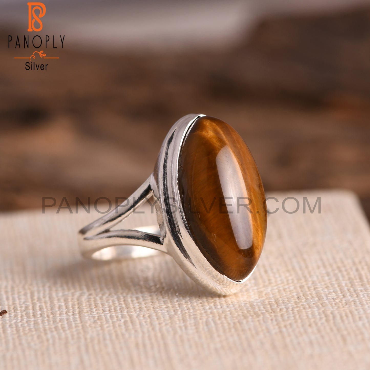 Tiger Eye Marquise 925 Sterling Silver Yellow Ring