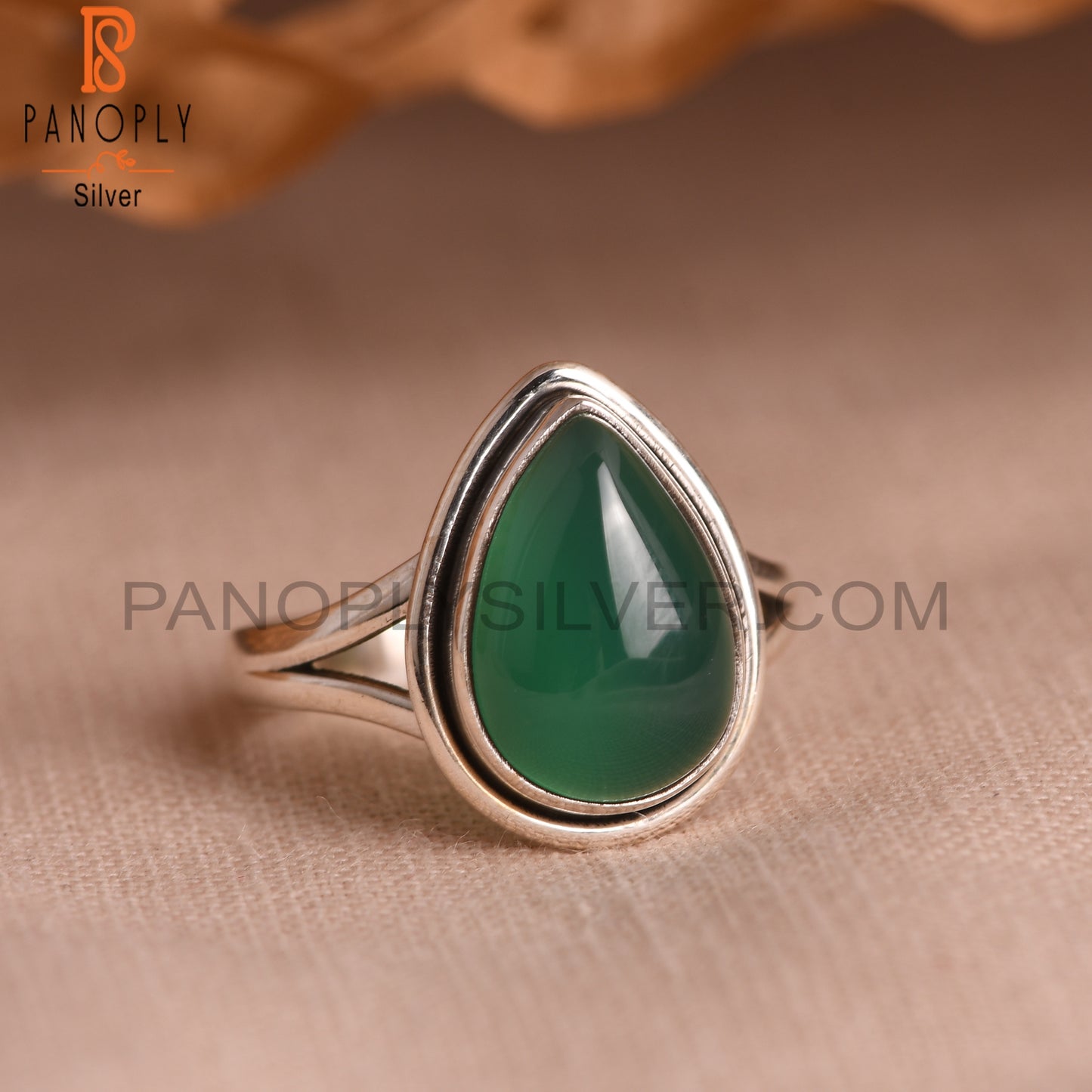 Green Onyx Pear 925 Sterling Silver Gemstone Ring