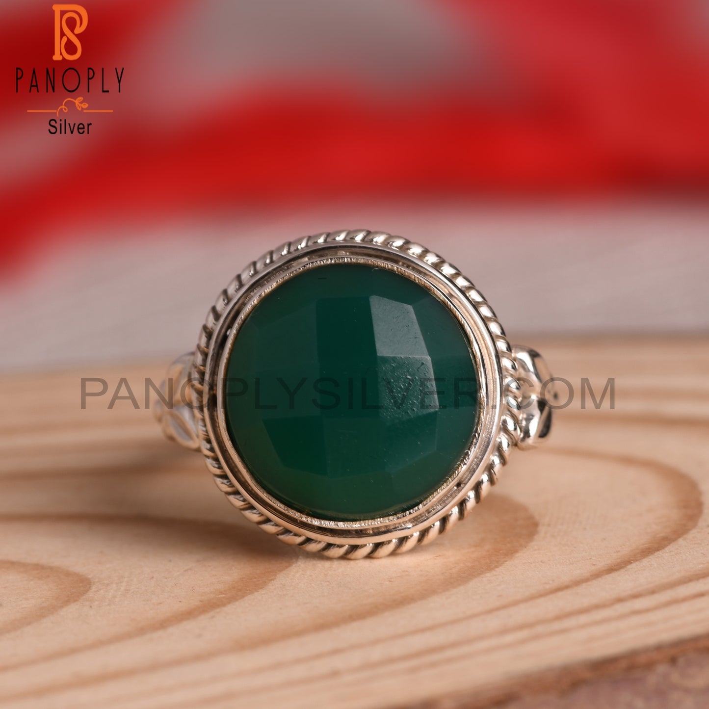 Natural Green Onyx 925 Sterling Silver Ring