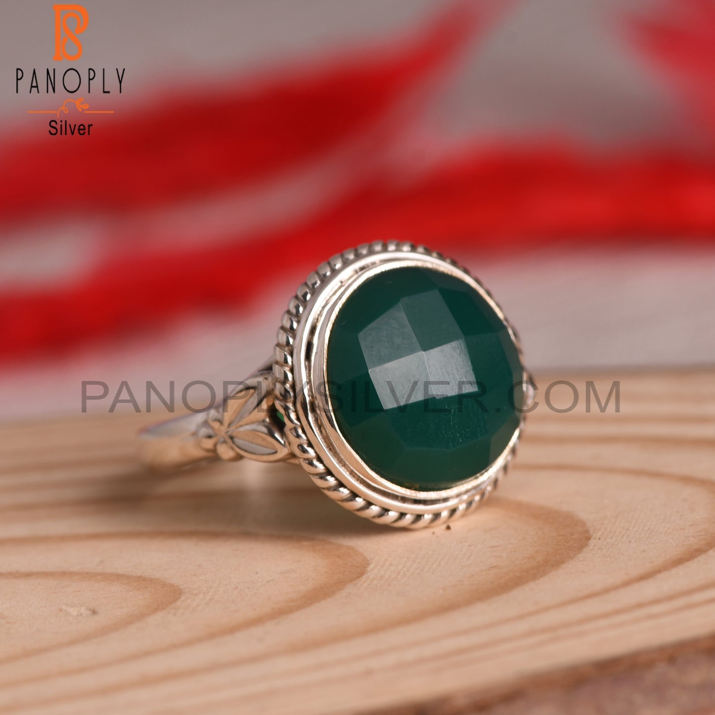 Natural Green Onyx 925 Sterling Silver Ring