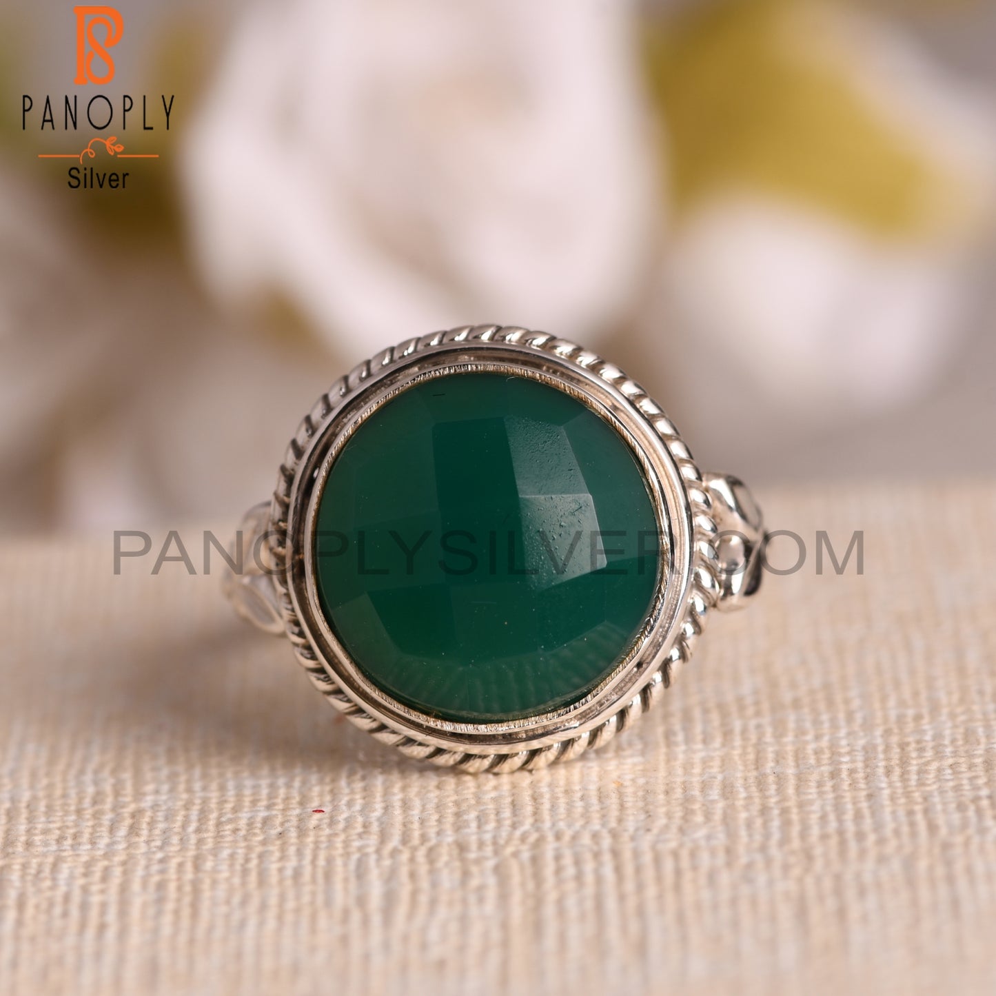Natural Green Onyx 925 Sterling Silver Ring