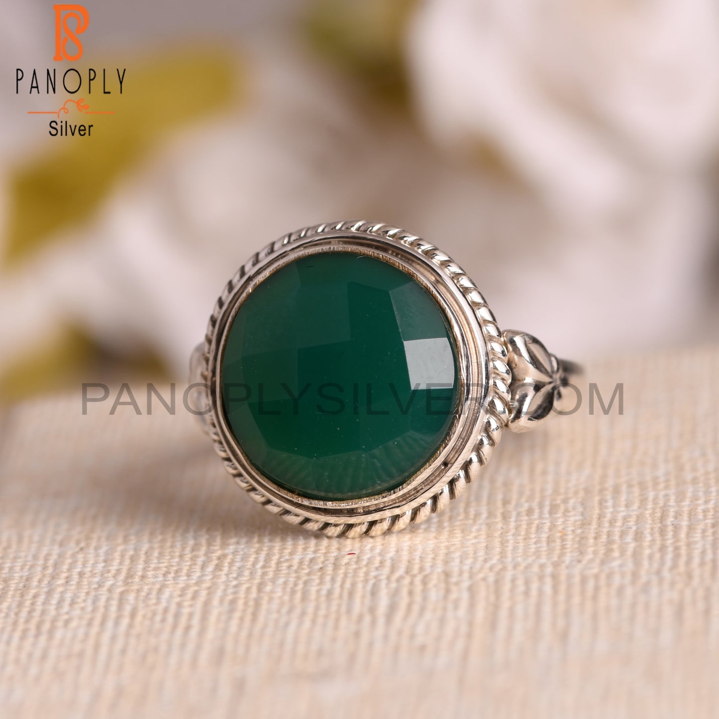 Natural Green Onyx 925 Sterling Silver Ring