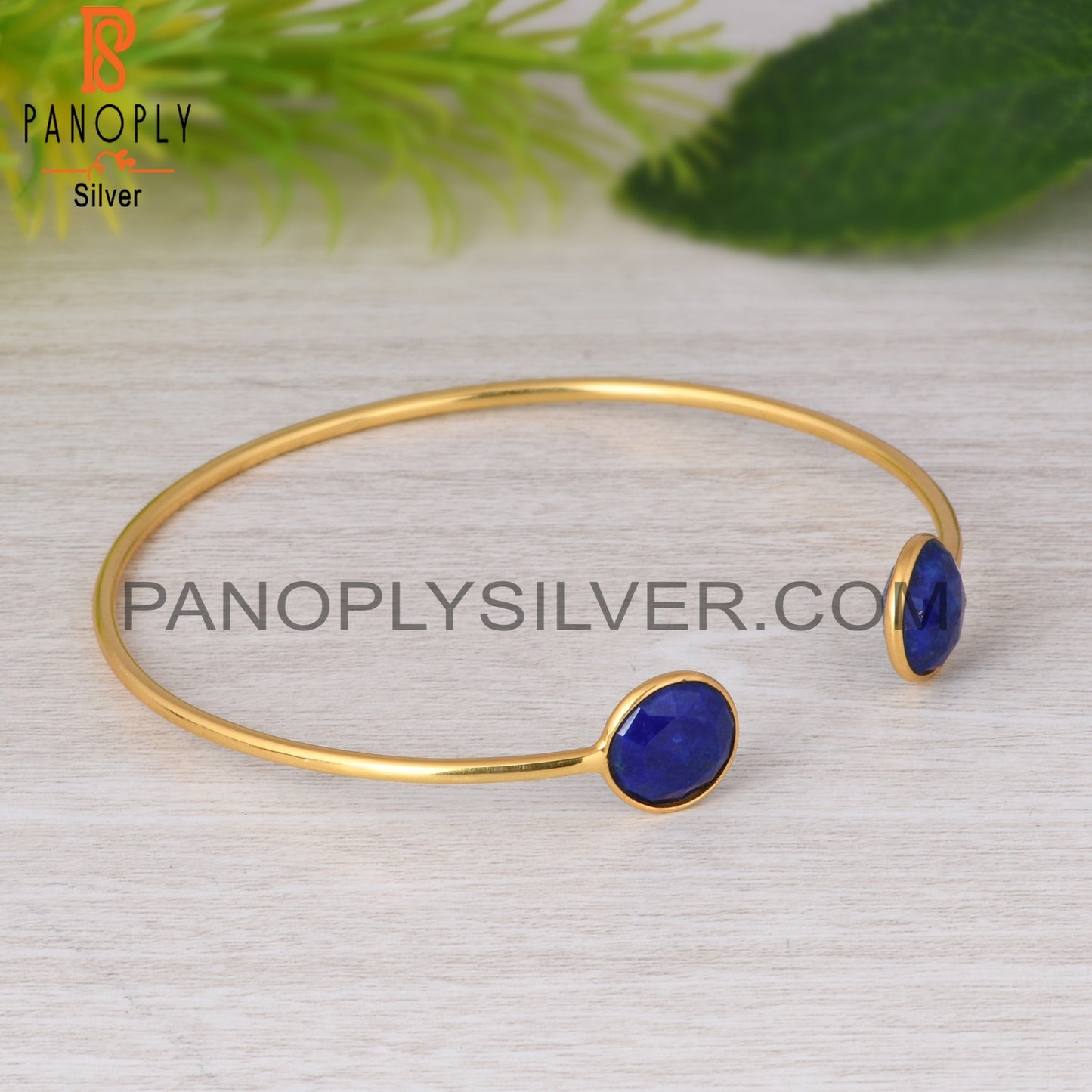 Lapis Round 925 Sterling Silver Adjustable Blue Bracelet
