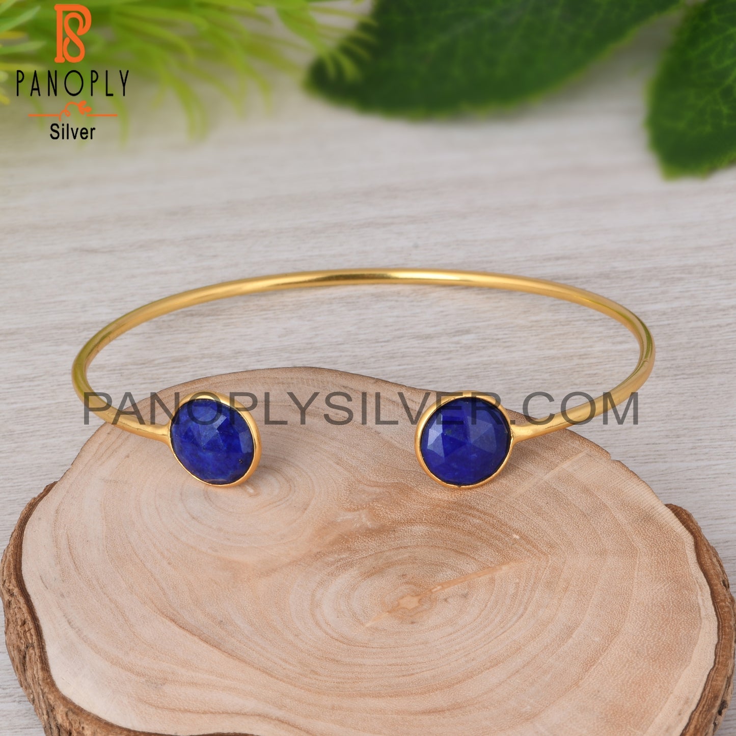 Lapis Round 925 Sterling Silver Adjustable Blue Bracelet