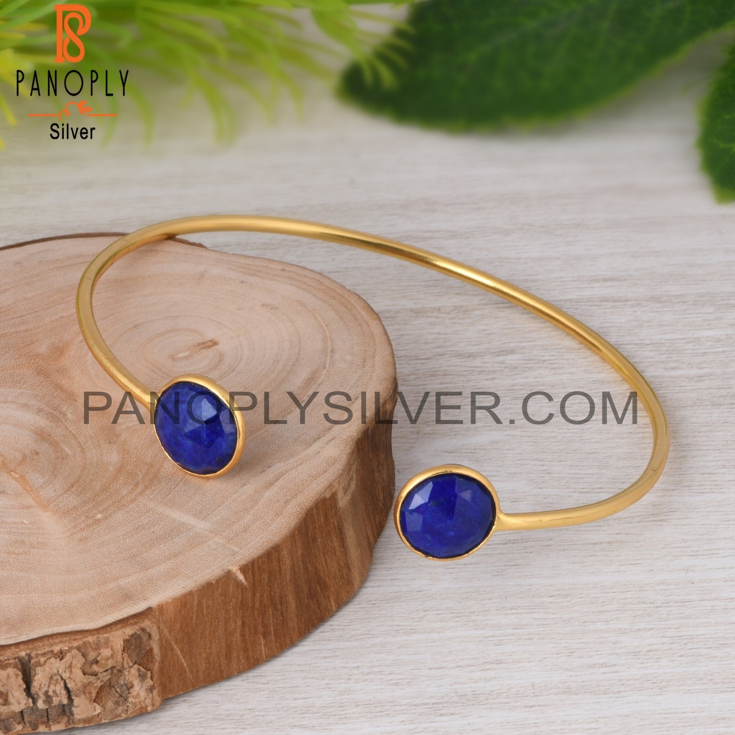 Lapis Round 925 Sterling Silver Adjustable Blue Bracelet