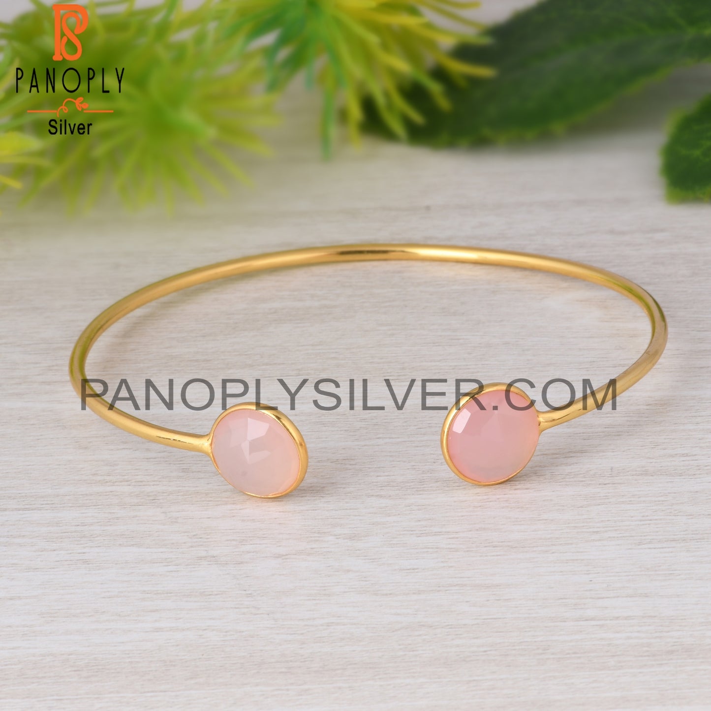 Rose Chalcedony Round 925 Sterling Silver Bangle