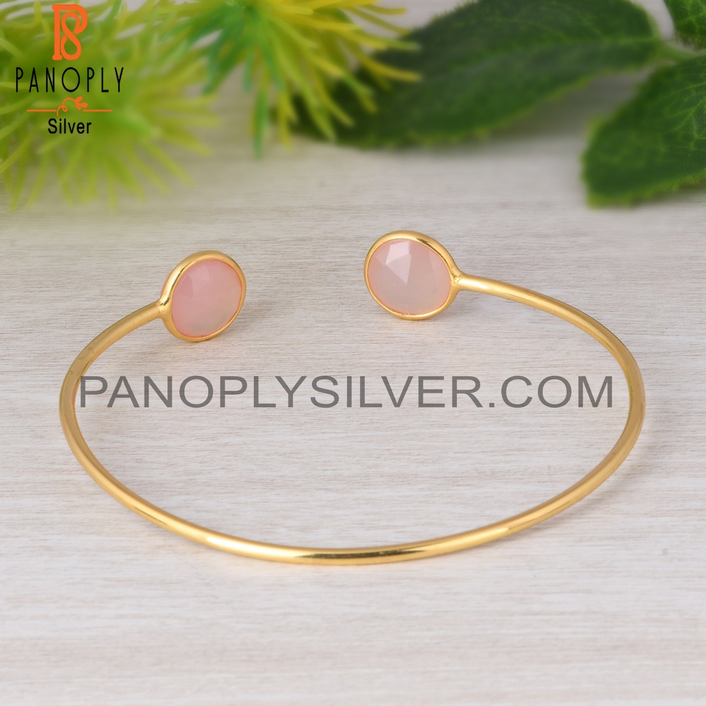 Rose Chalcedony Round 925 Sterling Silver Bangle