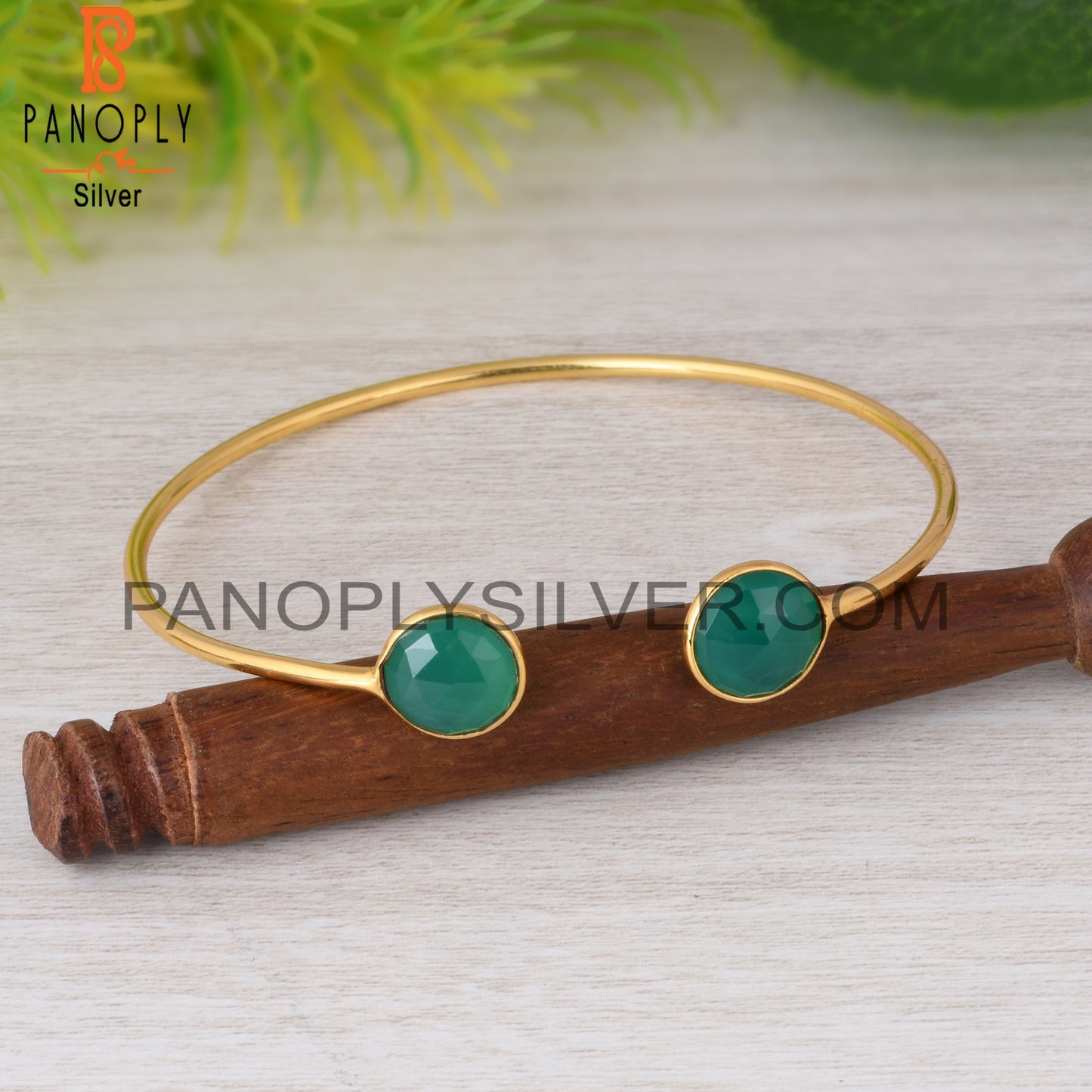 Green Onyx 925 Sterling Silver Bangle