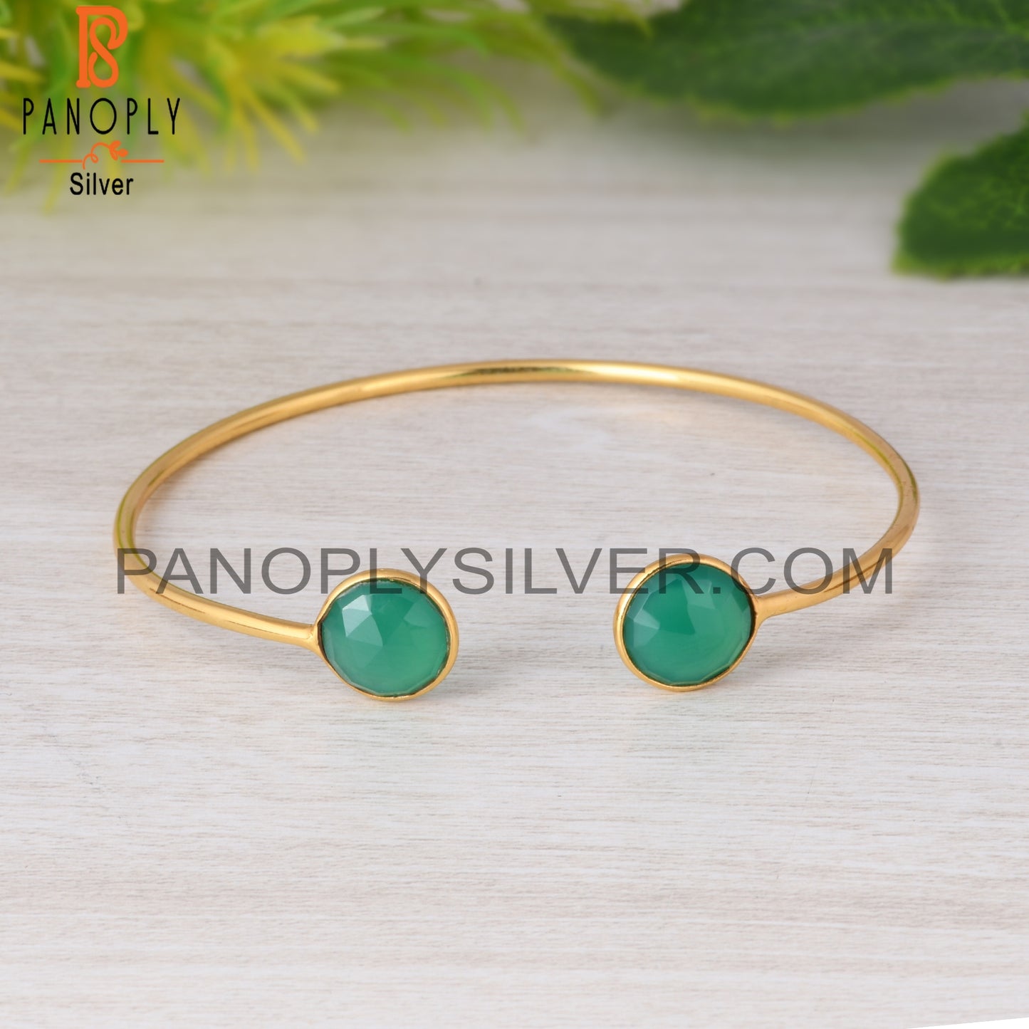 Green Onyx 925 Sterling Silver Bangle