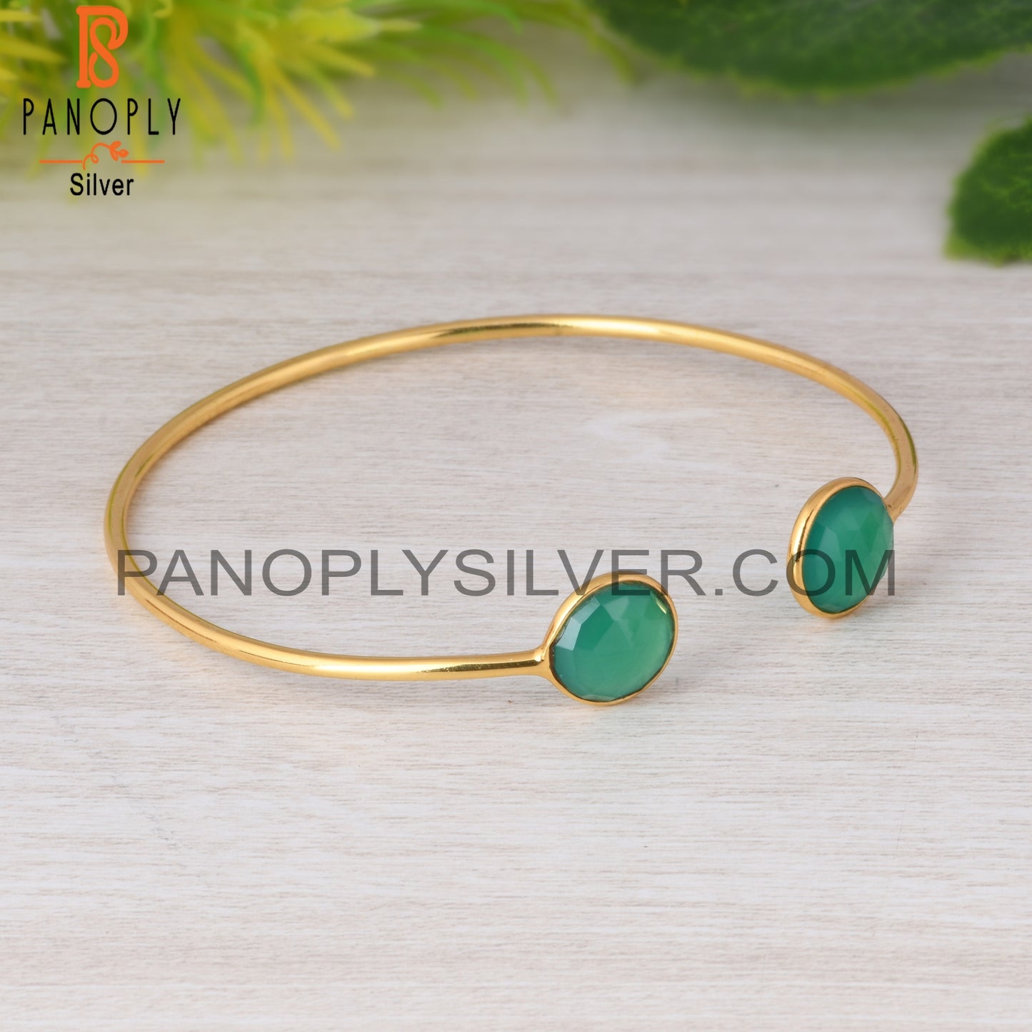 Green Onyx 925 Sterling Silver Bangle