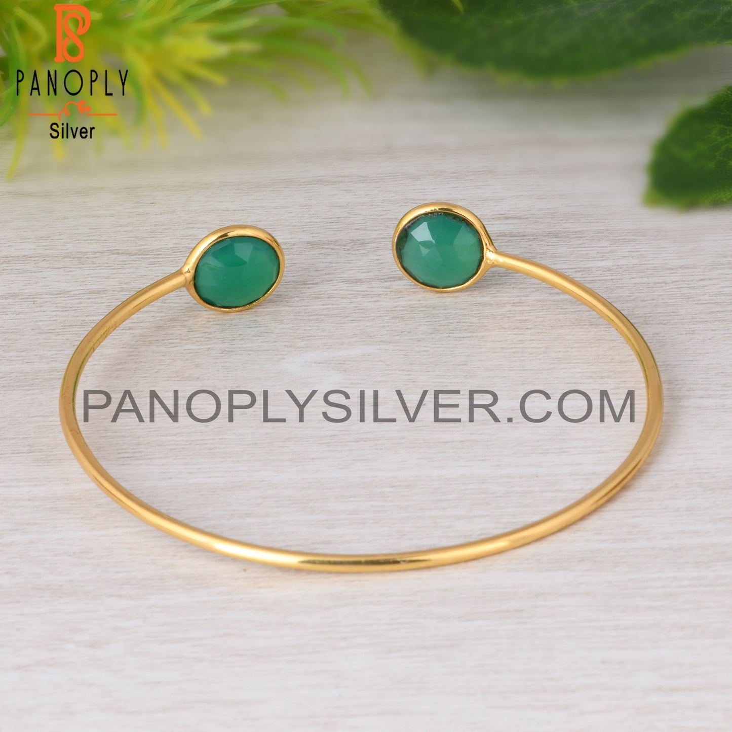 Green Onyx 925 Sterling Silver Bangle